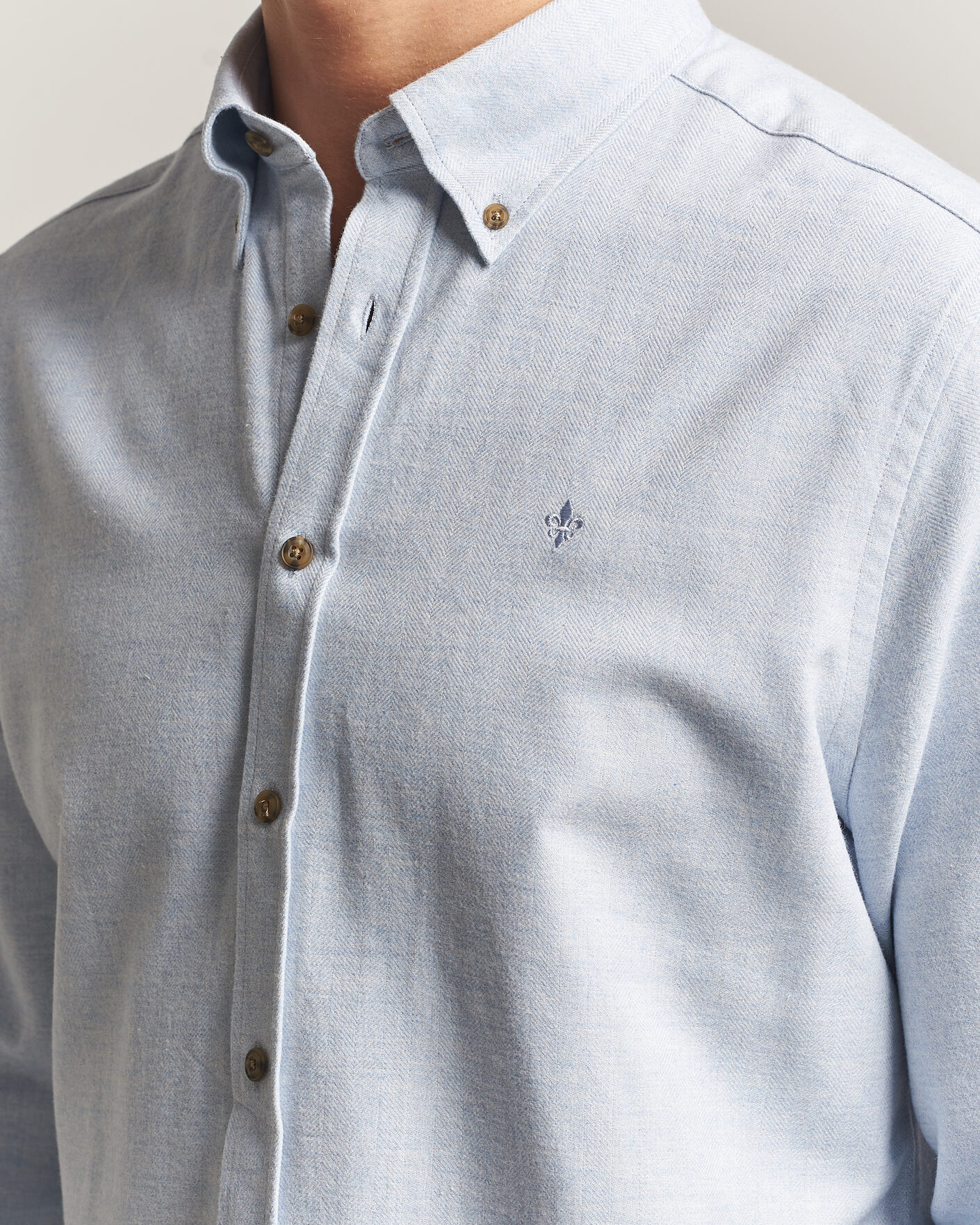Homme | Chemises | Morris | Flannel Herringbone Shirt Light Blue