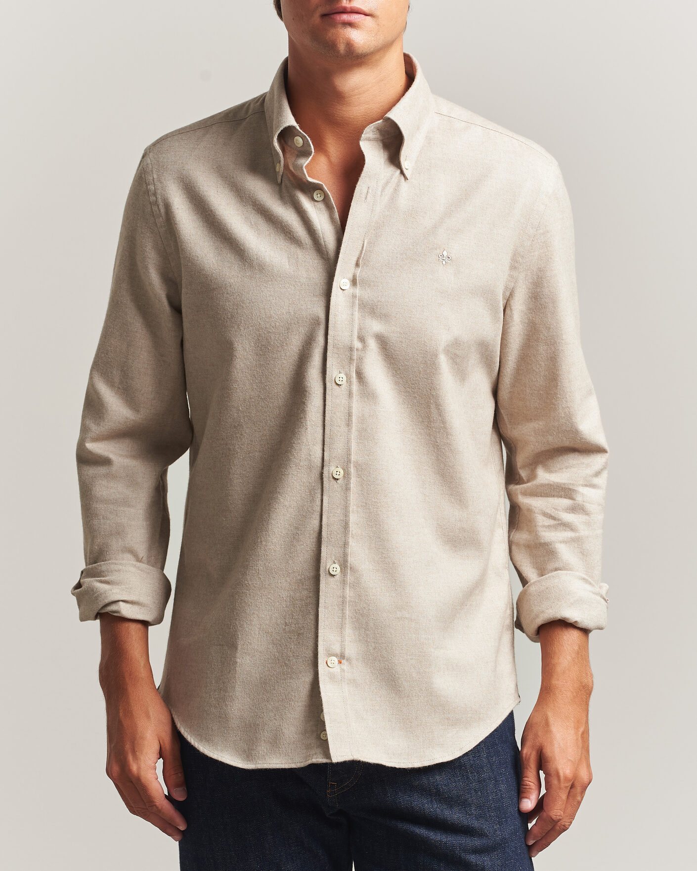 Heren | Overhemden | Morris | Cashmere Twill Shirt Khaki