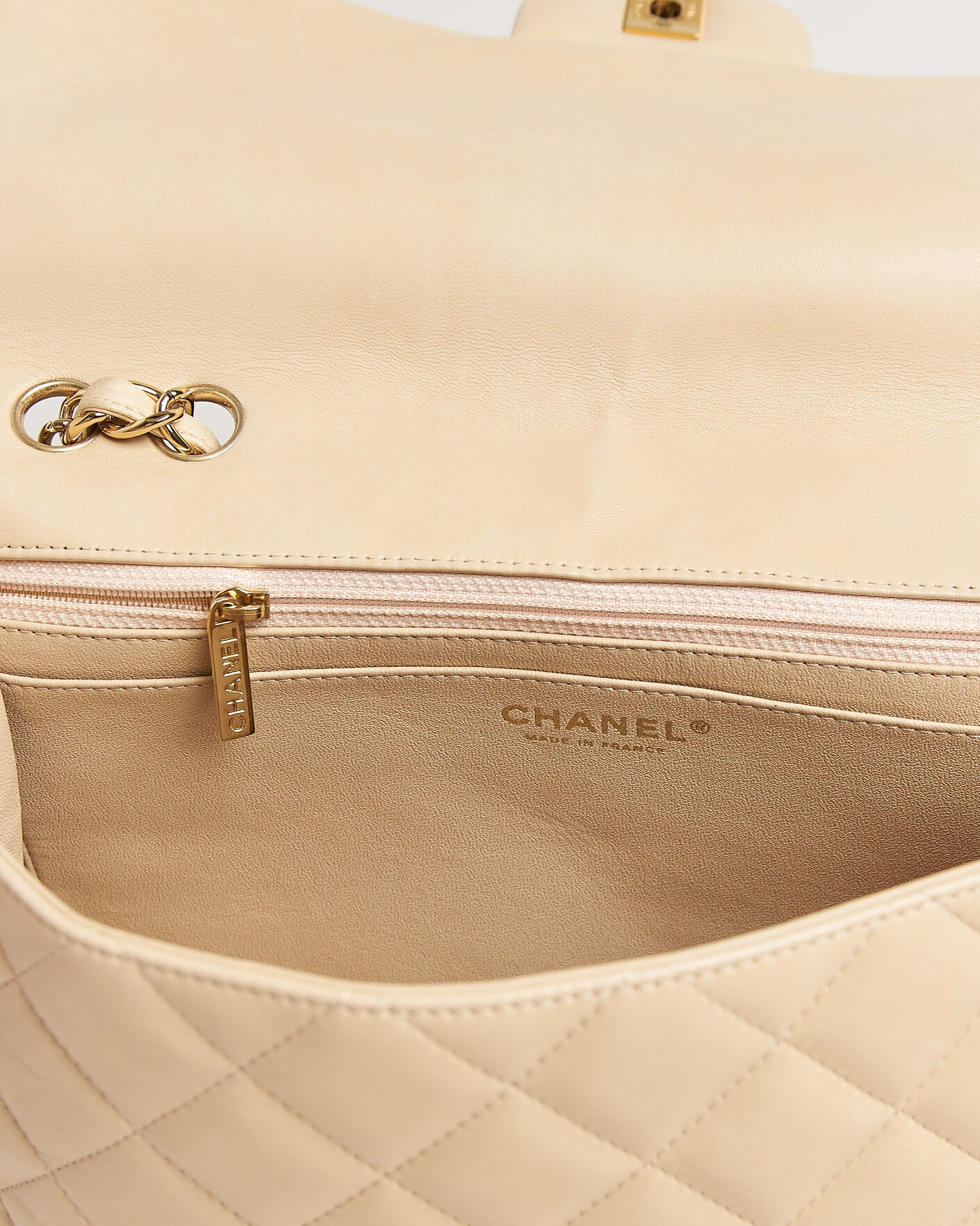 Heren | Pre-Owned & Vintage Bags | Chanel Pre-Owned | Classic Jumbo Single Flap Bag Lambskin Beige