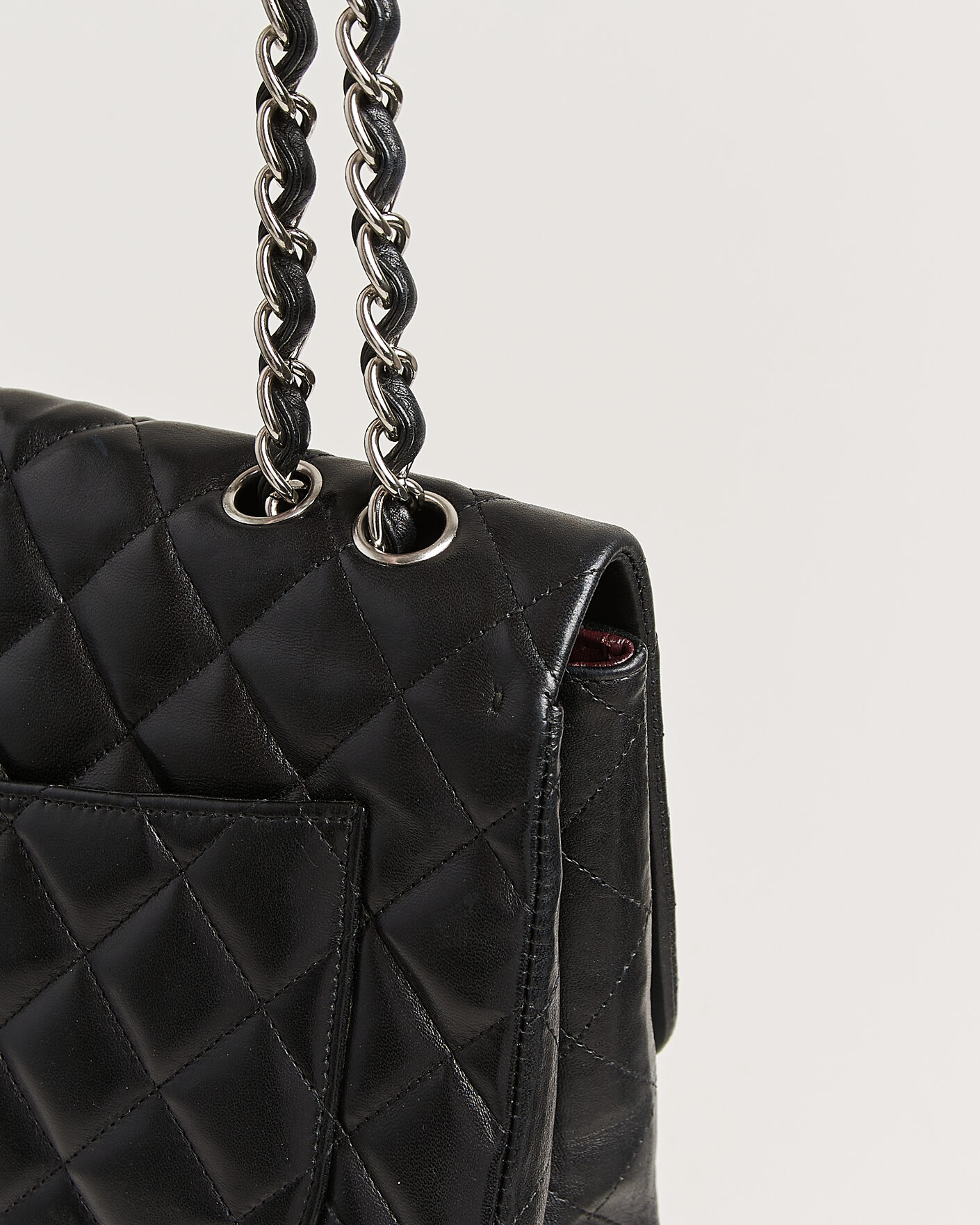 Homme | Chanel Pre-Owned Classic Jumbo Single Flap Bag Lambskin Black | Chanel Pre-Owned | Classic Jumbo Single Flap Bag Lambskin Black
