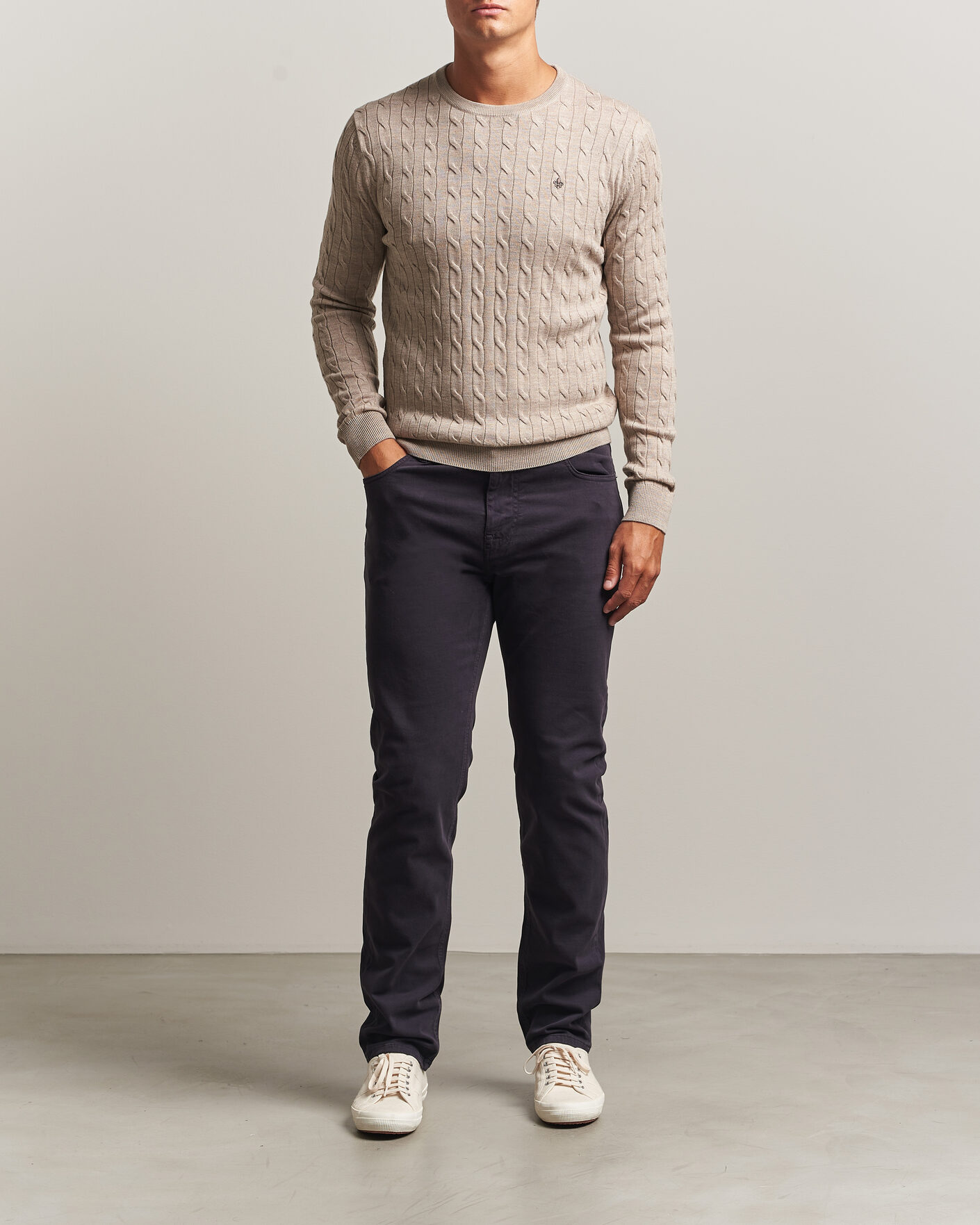 Homme | Pulls Et Tricots | Morris | Merino Cable O-Neck Khaki