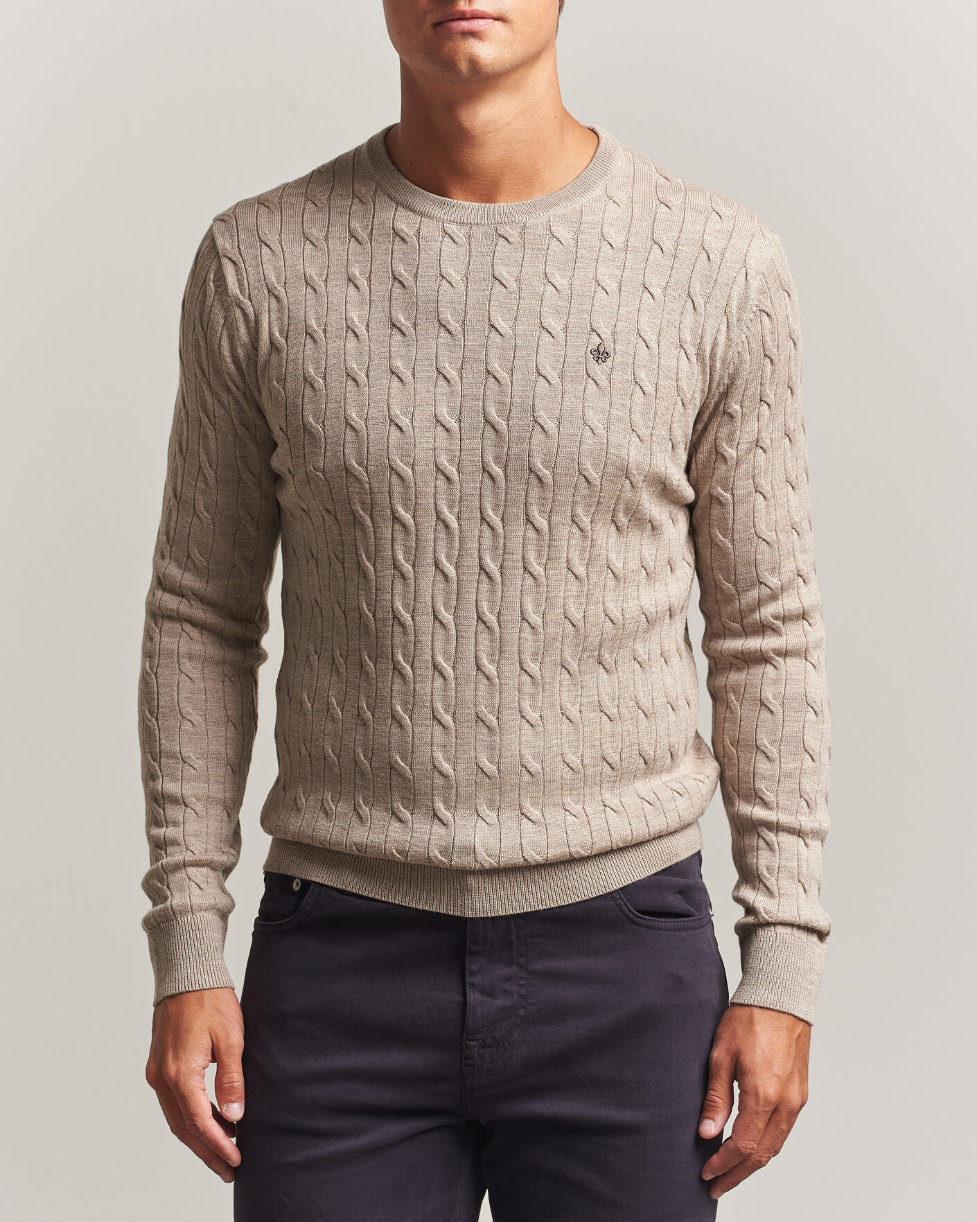 Homme | Pulls Et Tricots | Morris | Merino Cable O-Neck Khaki