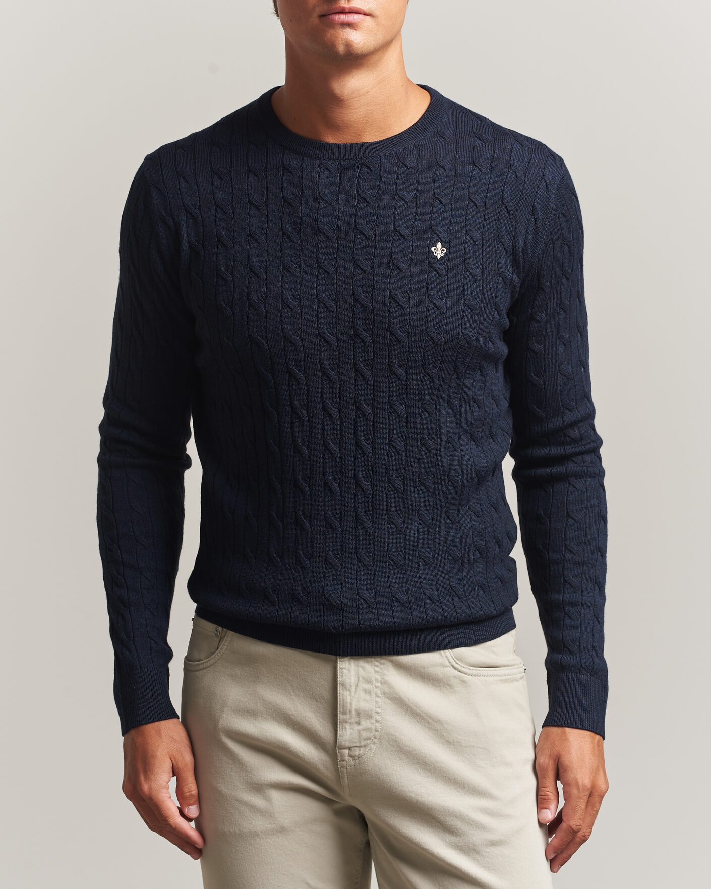 Homme | Pulls Et Tricots | Morris | Merino Cable O-Neck Navy