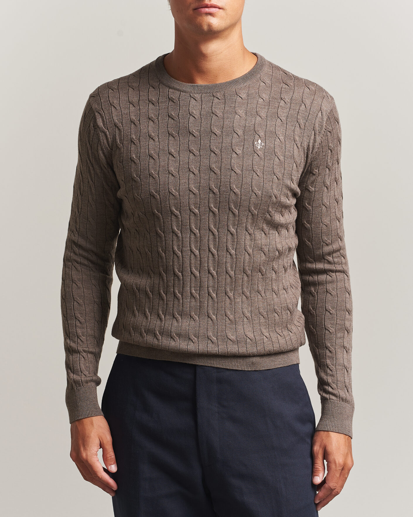 Homme | Pulls Et Tricots | Morris | Merino Cable O-Neck Brown