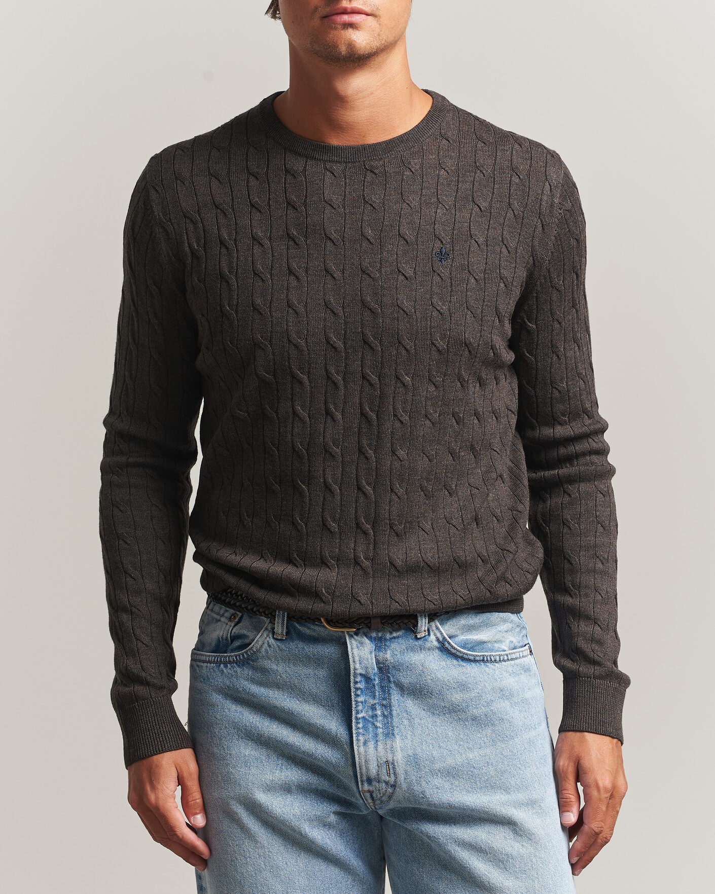 Heren | Truien | Morris | Merino Cable O-Neck Brown