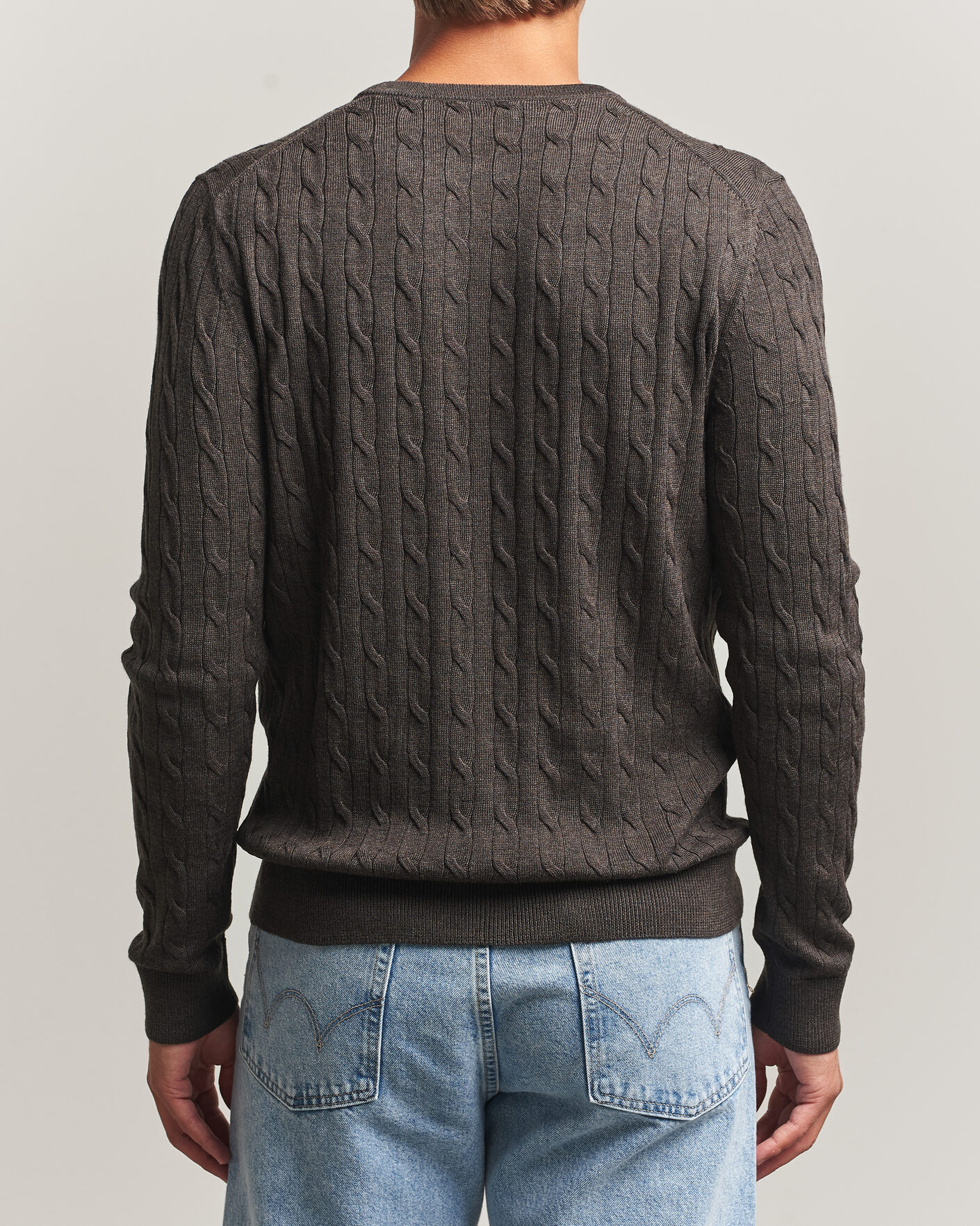 Heren | Truien | Morris | Merino Cable O-Neck Brown
