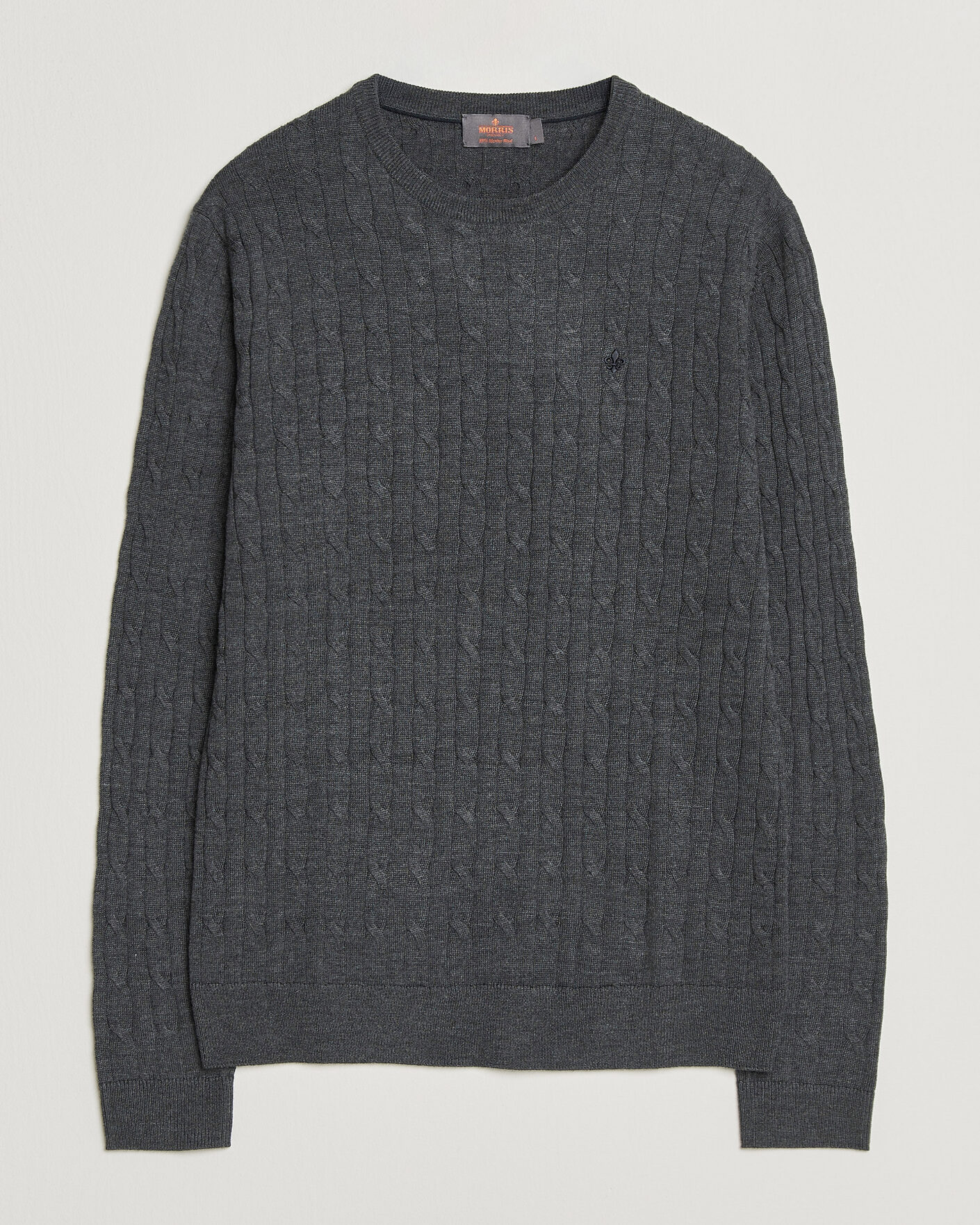 Heren | Truien | Morris | Merino Cable O-Neck Grey