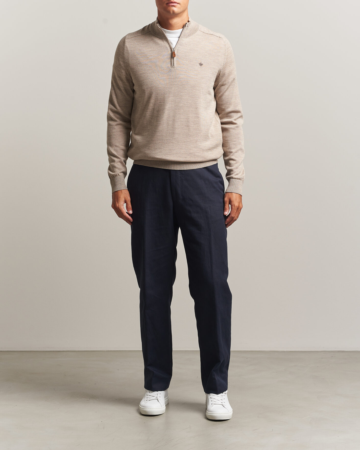 Heren | Truien | Morris | John Merino Half Zip Khaki