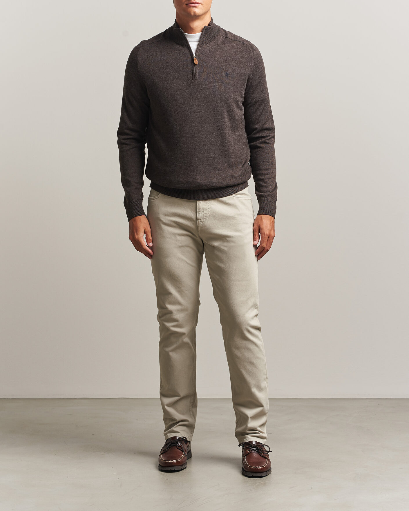 Heren | Truien | Morris | John Merino Half Zip Brown