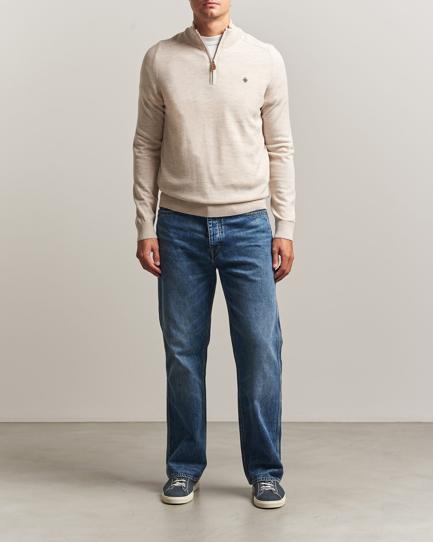 Heren | Truien | Morris | John Merino Half Zip Off White