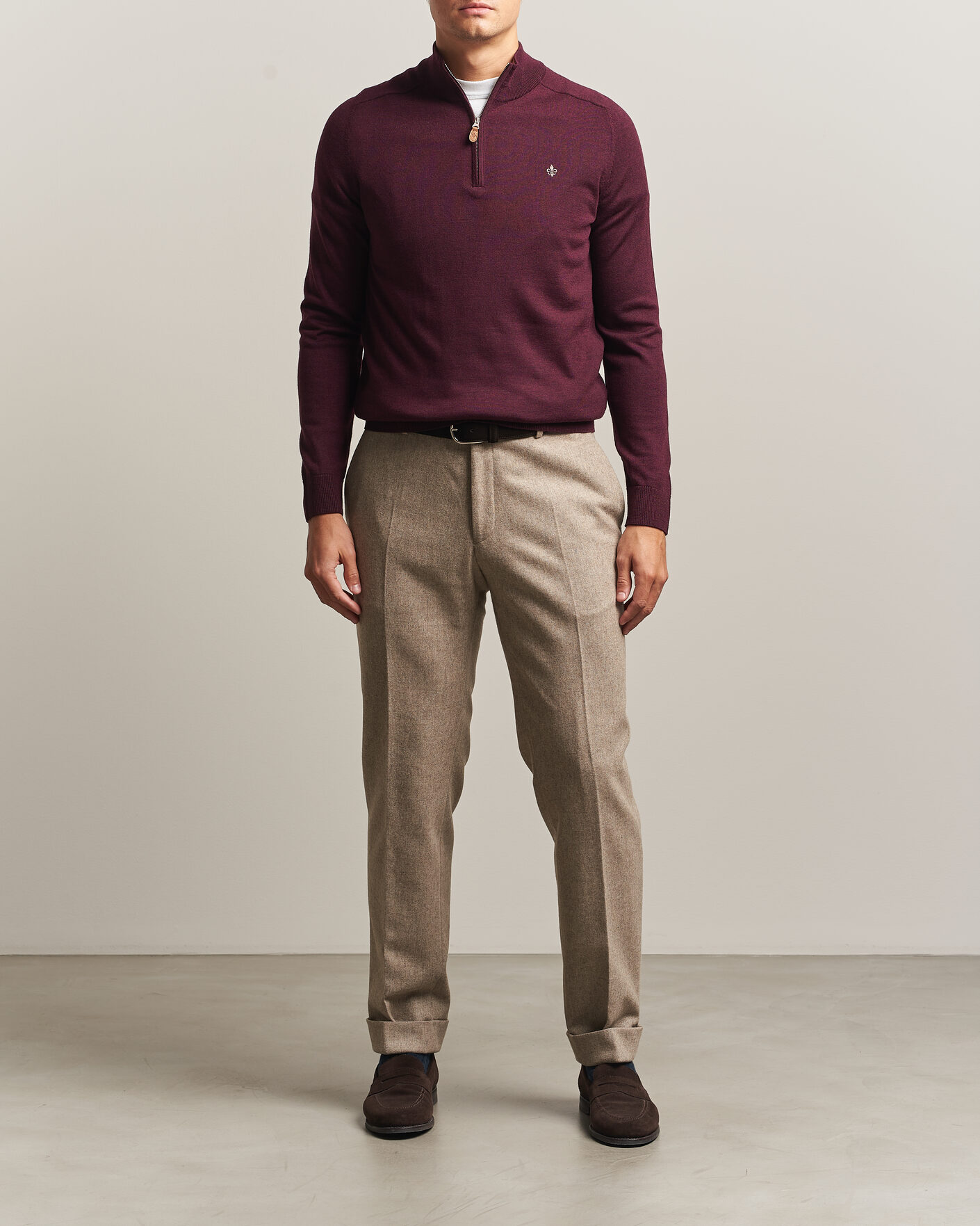 Homme | Pulls Et Tricots | Morris | John Merino Half Zip Wine Red
