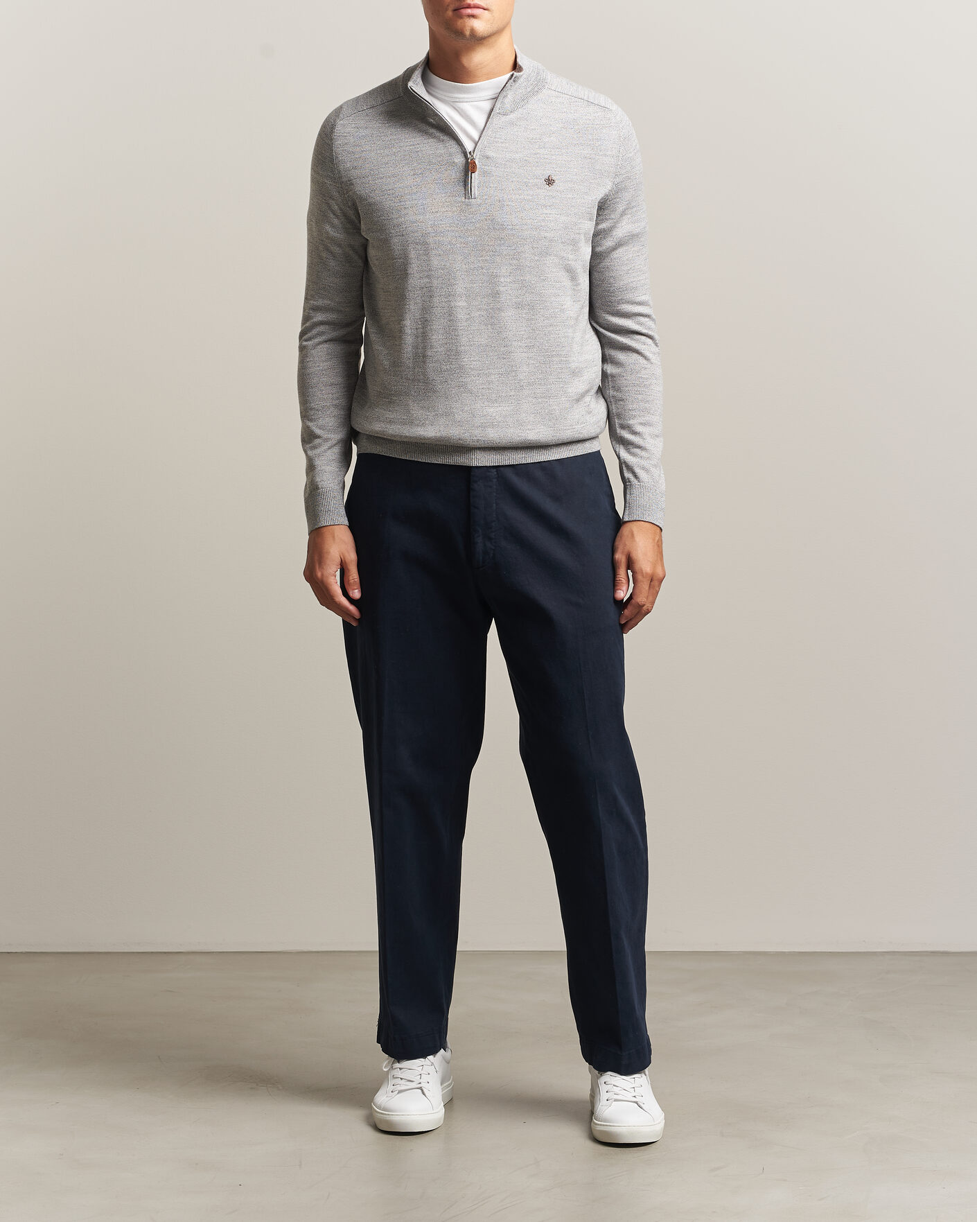 Heren | Truien | Morris | John Merino Half Zip Mid Grey