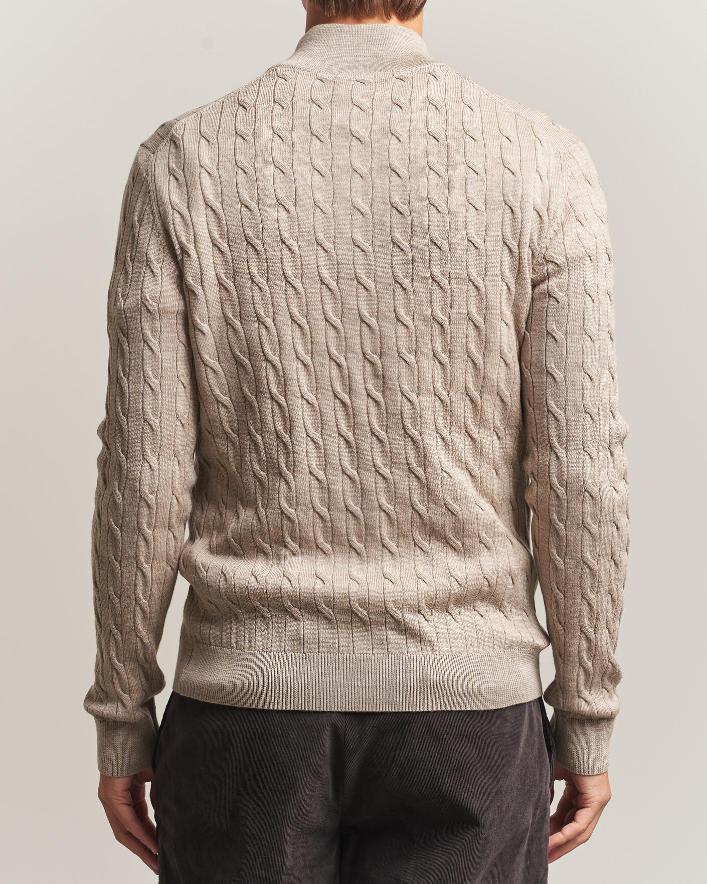 Heren | Truien | Morris | Merino Cable Half Zip Khaki
