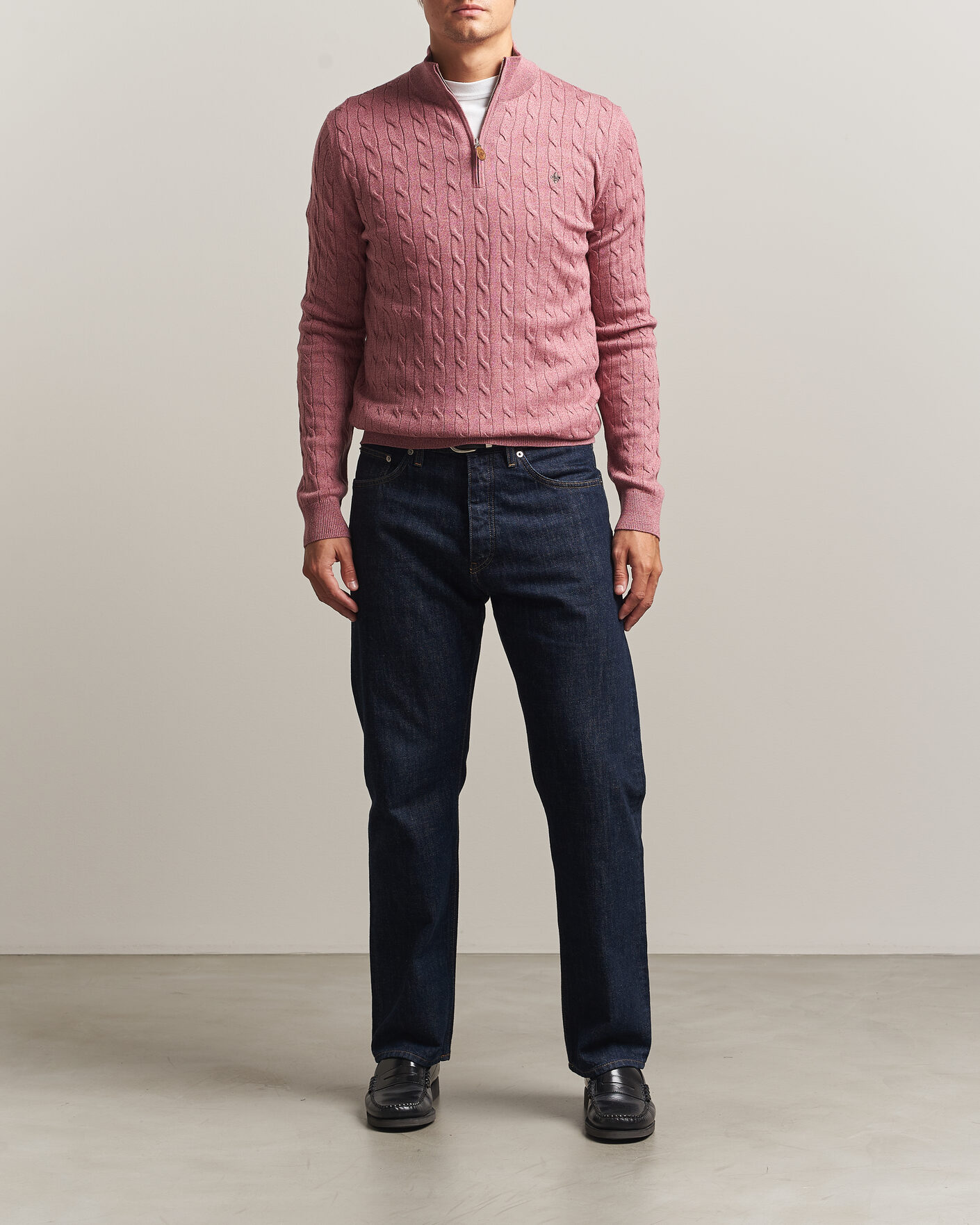 Heren | Truien | Morris | Merino Cable Half Zip Cerise