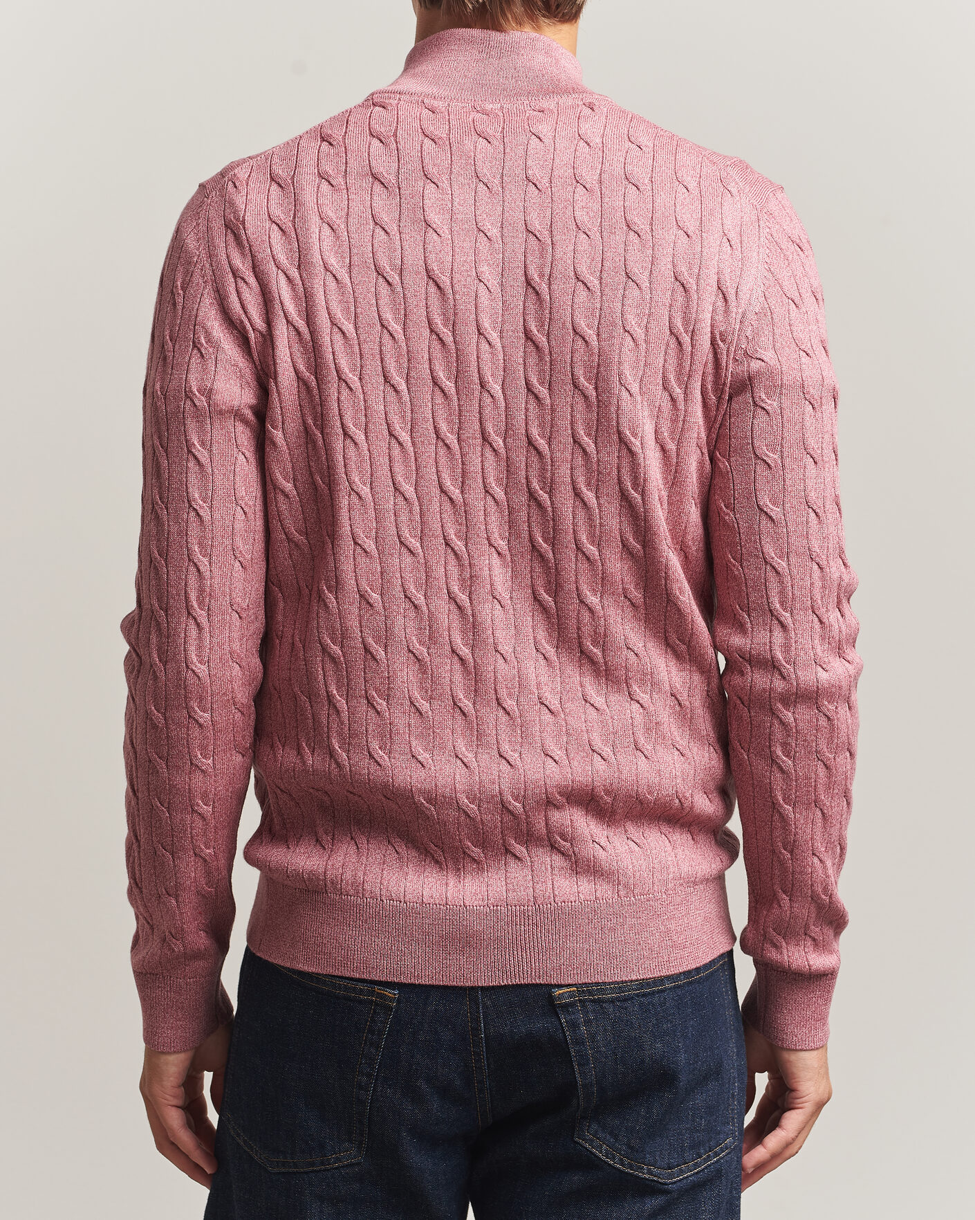 Heren | Truien | Morris | Merino Cable Half Zip Cerise