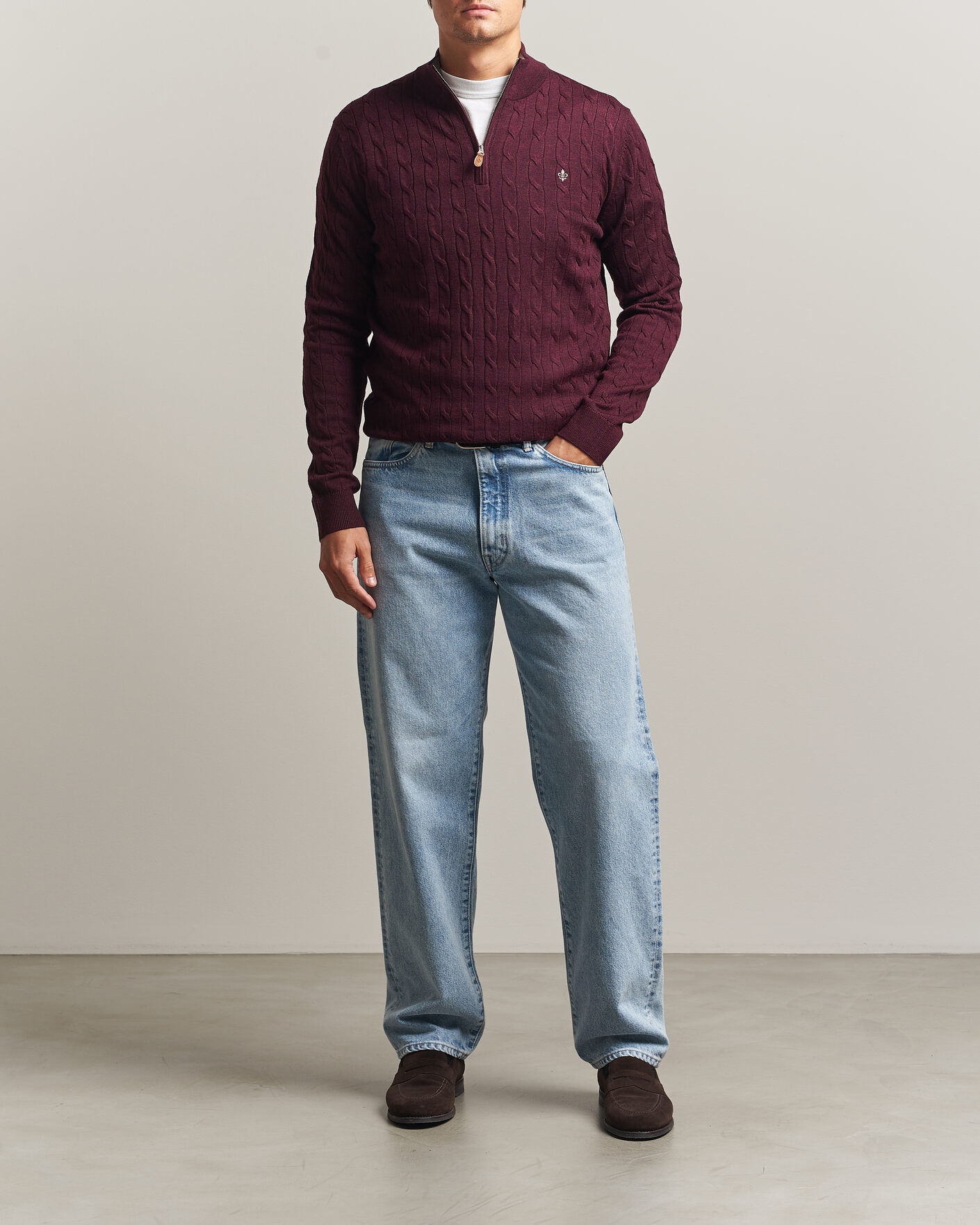 Homme | Pulls Et Tricots | Morris | Merino Cable Half Zip Wine Red