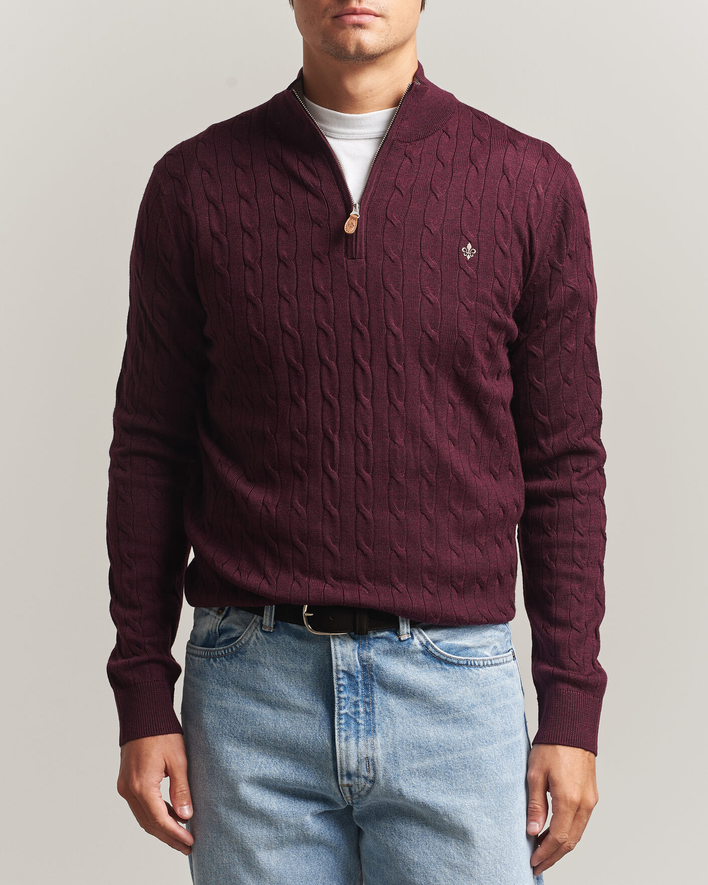 Homme | Pulls Et Tricots | Morris | Merino Cable Half Zip Wine Red