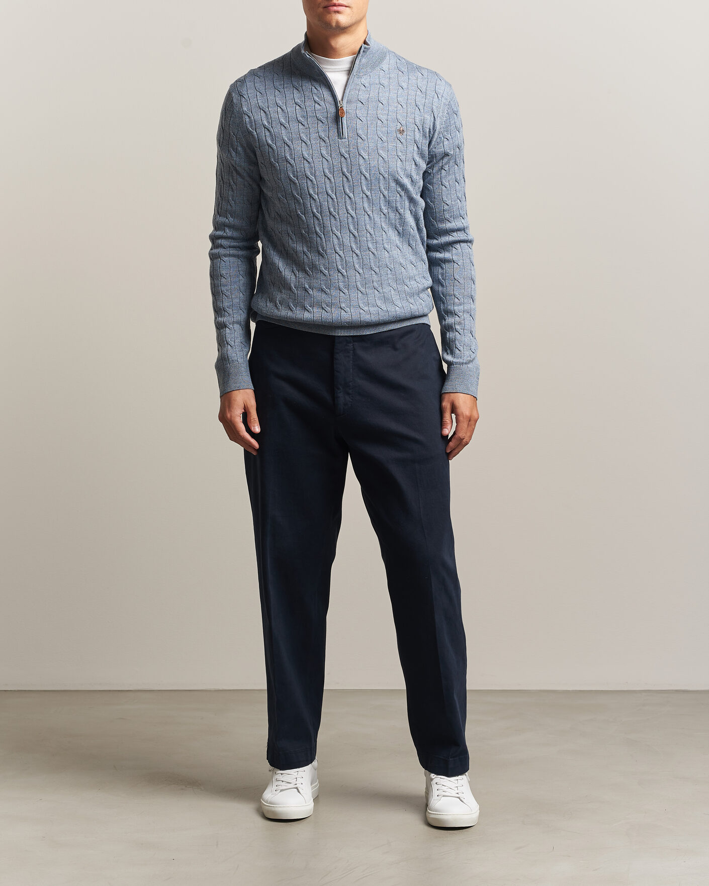 Homme | Pulls Et Tricots | Morris | Merino Cable Half Zip Light Blue