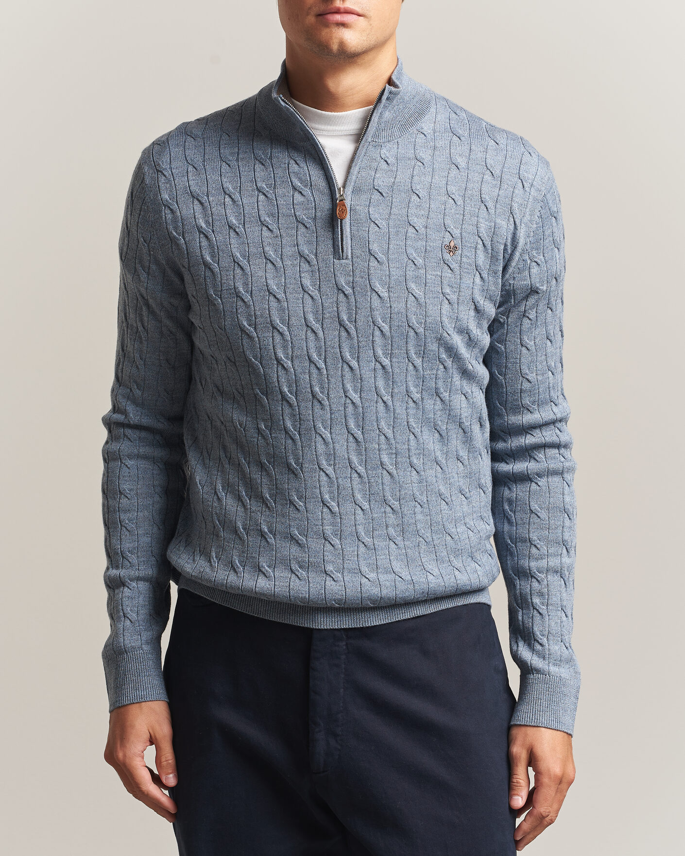 Homme | Pulls Et Tricots | Morris | Merino Cable Half Zip Light Blue