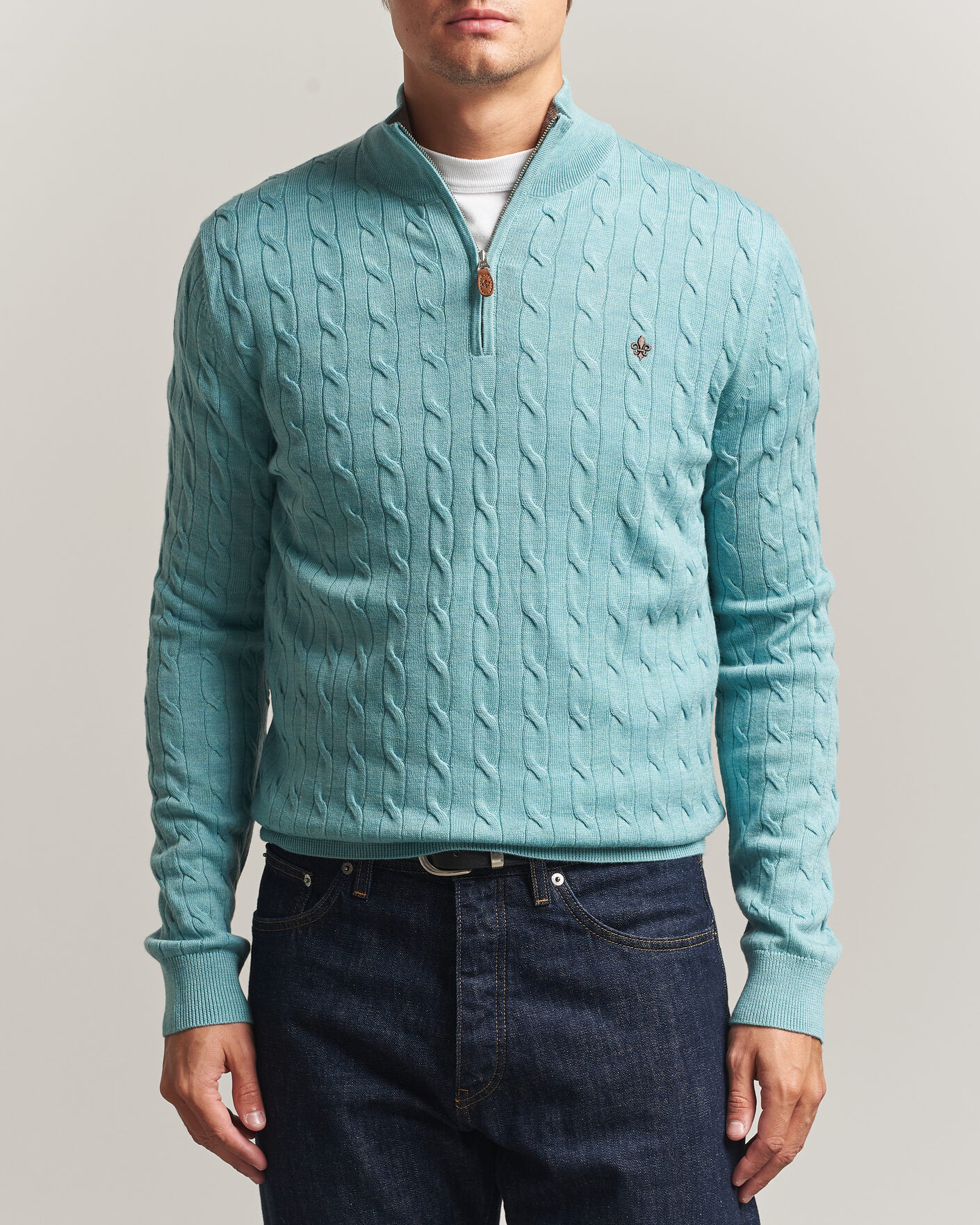 Homme | Pulls Et Tricots | Morris | Merino Cable Half Zip Ocean Blue