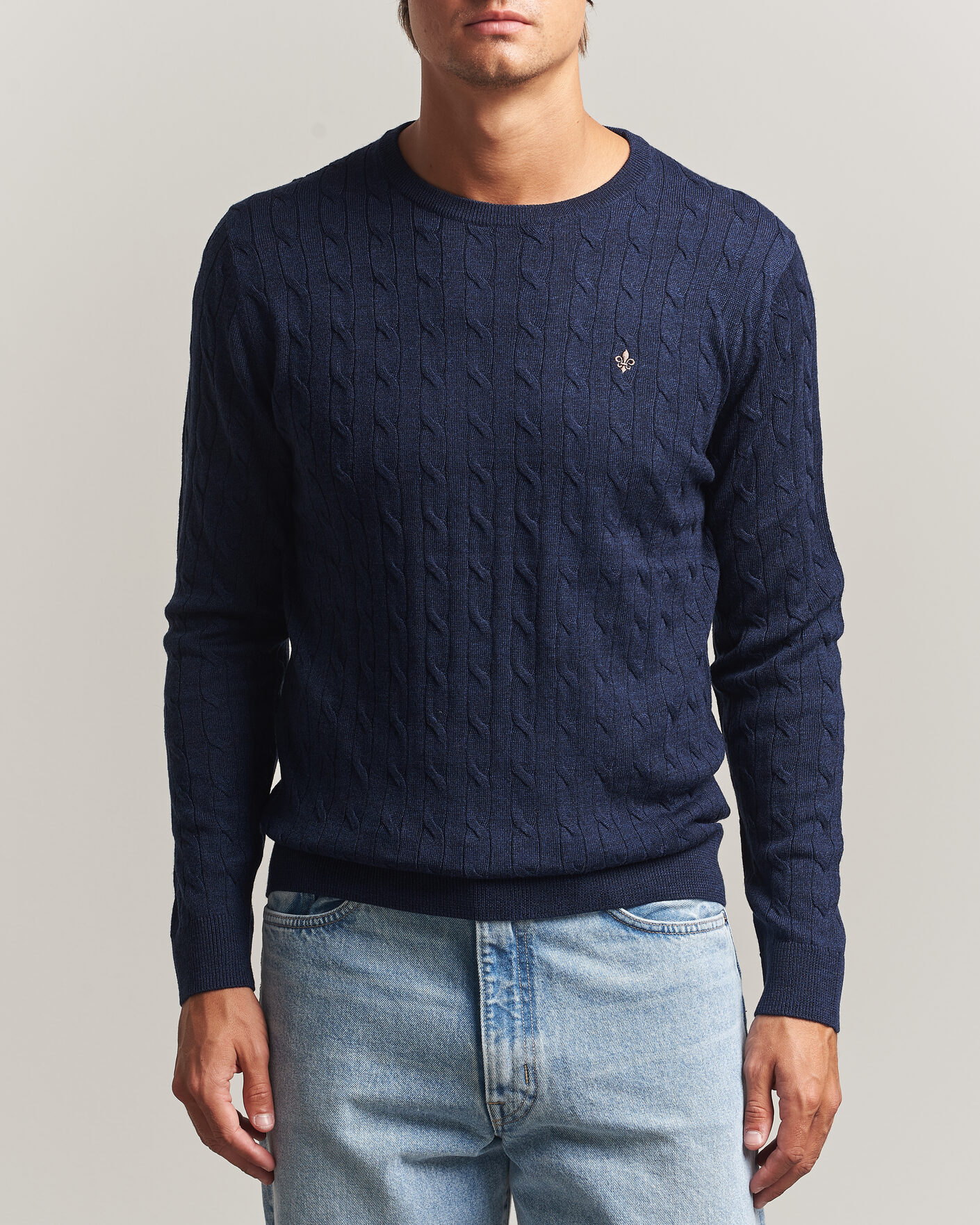 Homme | Pulls Et Tricots | Morris | Merino Cable O-Neck Navy