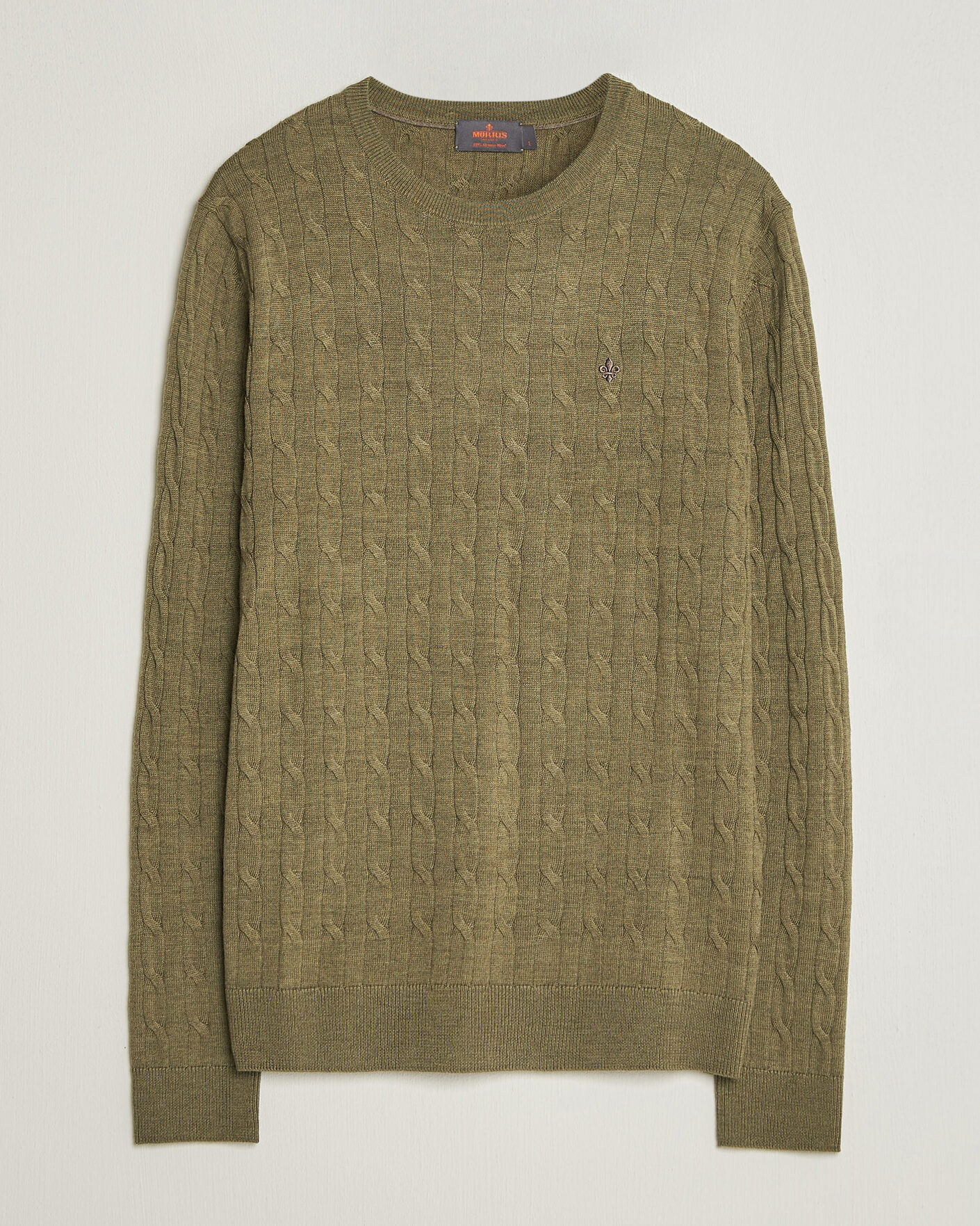 Heren | Truien | Morris | Merino Cable O-Neck Olive