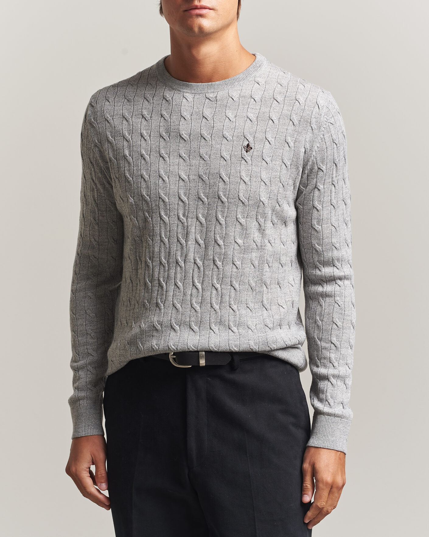 Homme | Pulls Et Tricots | Morris | Merino Cable O-Neck Mid Grey