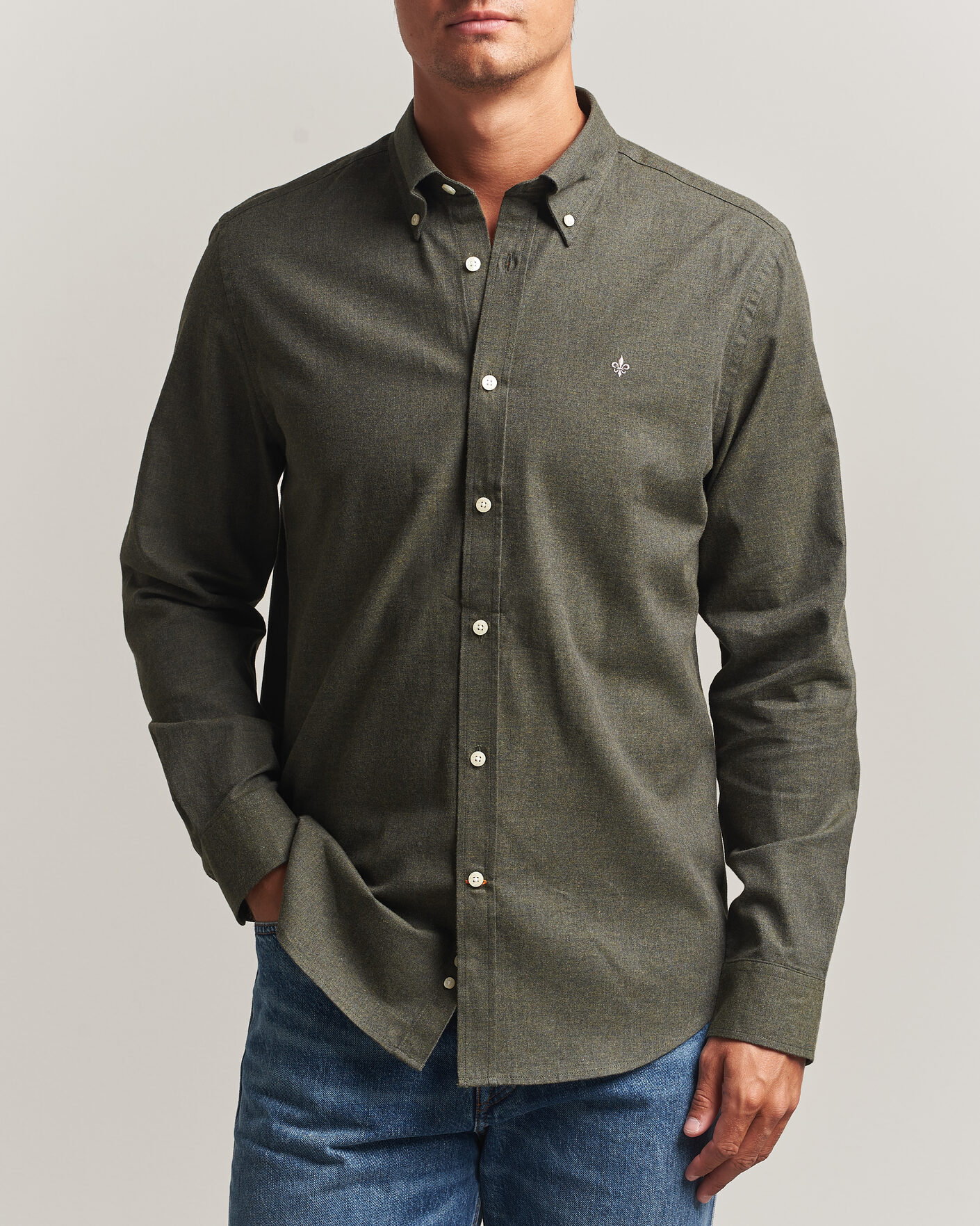 Heren | Overhemden | Morris | Watts Flannel Shirt Olive