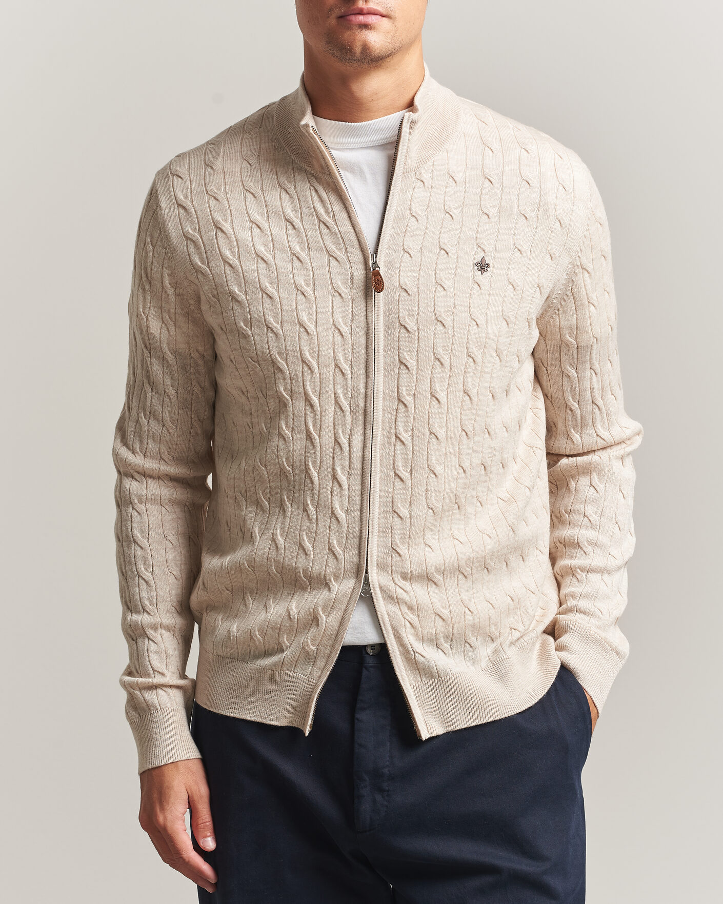Homme | Pulls Et Tricots | Morris | Merino Cable Zip Cardigan Off White
