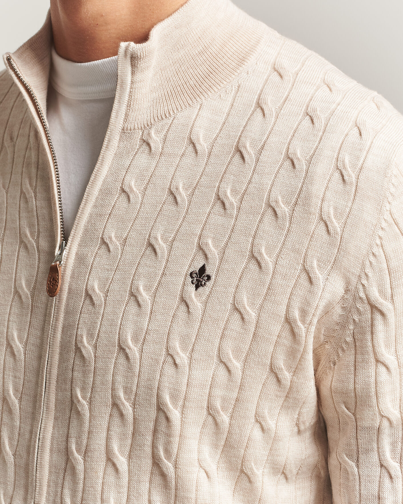 Homme | Pulls Et Tricots | Morris | Merino Cable Zip Cardigan Off White