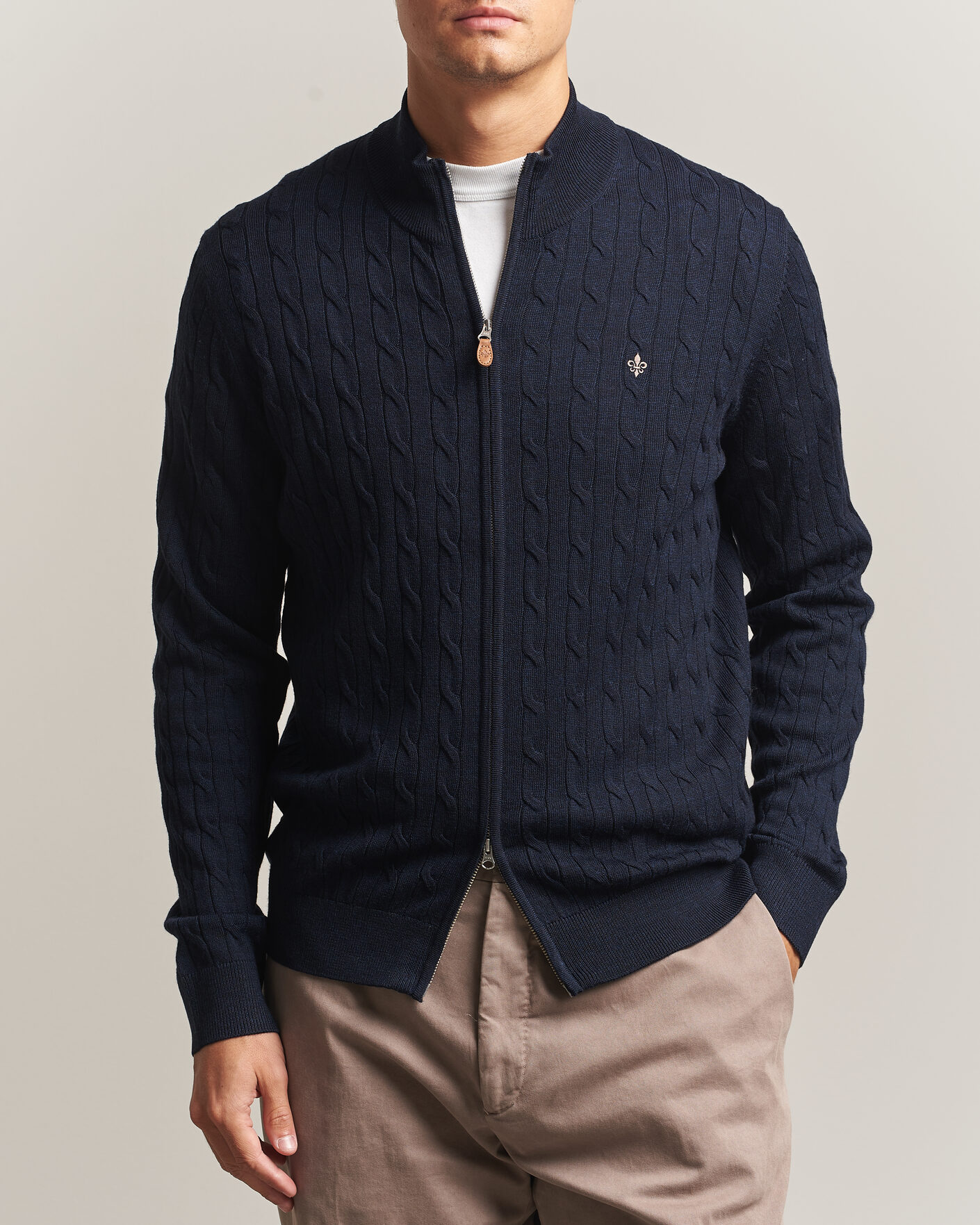 Homme | Pulls Et Tricots | Morris | Merino Cable Zip Cardigan Navy