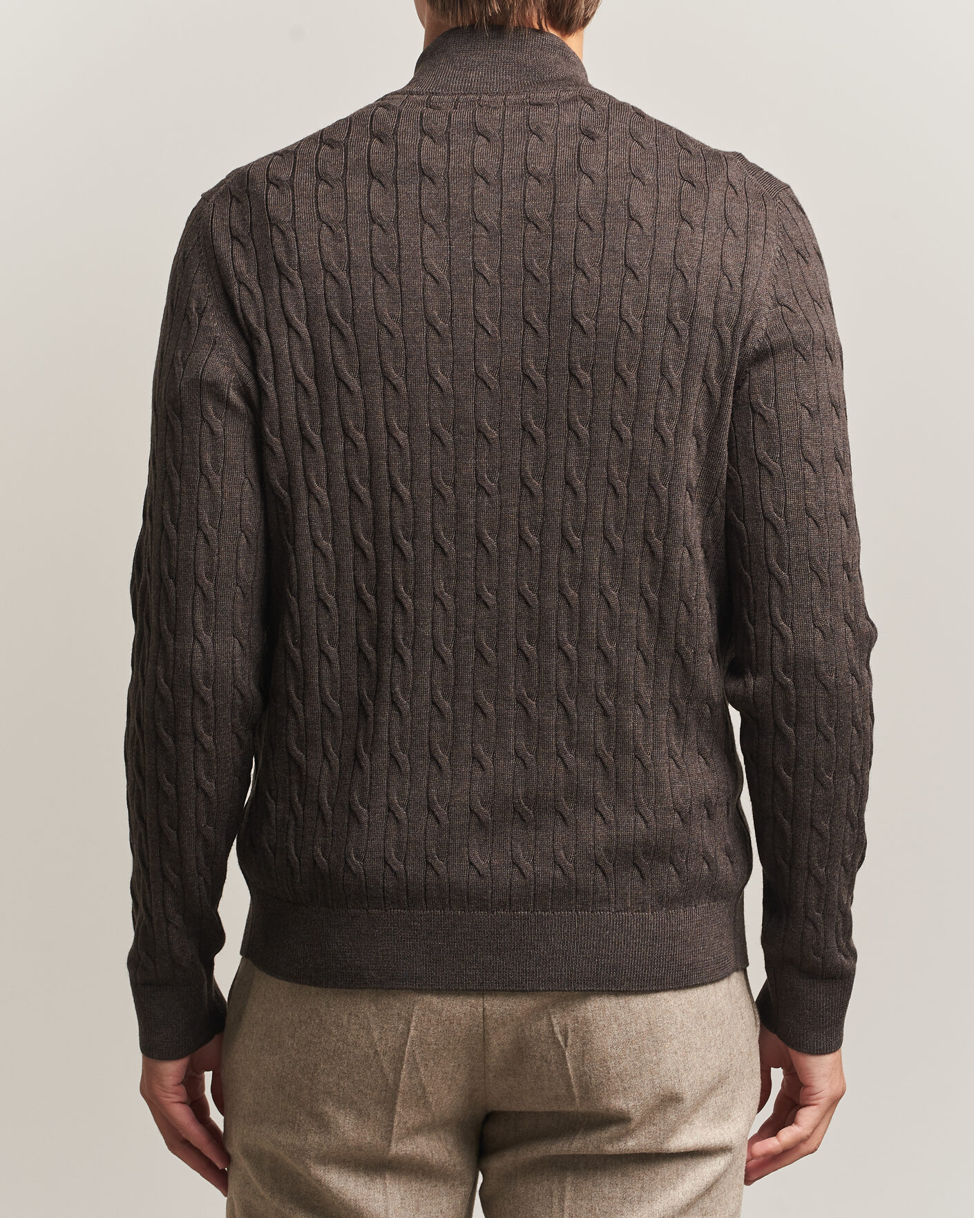 Heren | Truien | Morris | Merino Cable Zip Cardigan Brown