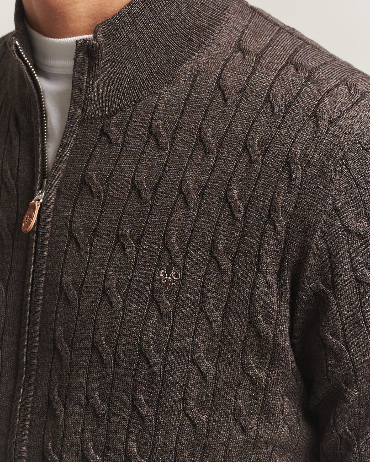 Heren | Truien | Morris | Merino Cable Zip Cardigan Brown