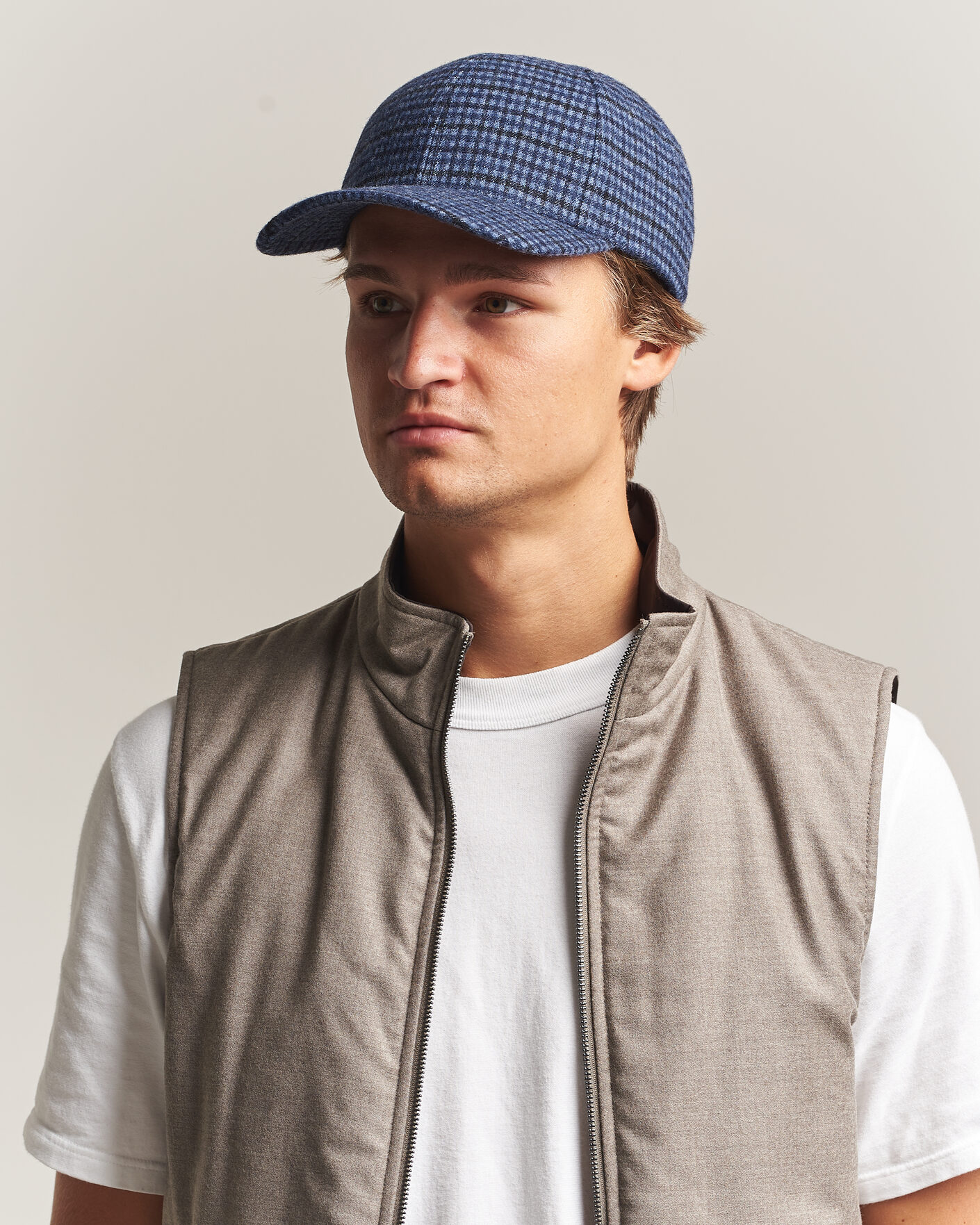 Homme | Bobs Et Casquettes | Varsity Headwear | Mohair Wool Checked Baseball Cap Navy