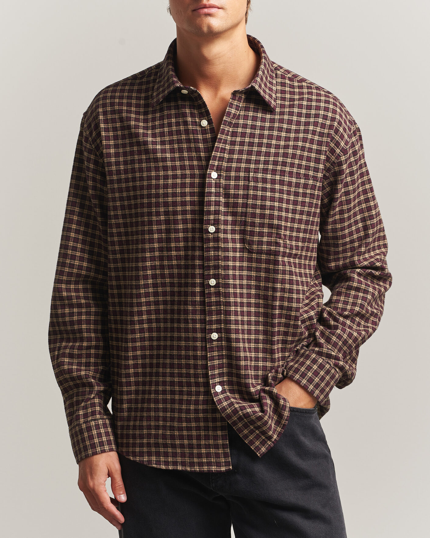 Homme | Chemises | NN07 | Deon Flannel Shirt Bordeaux Check
