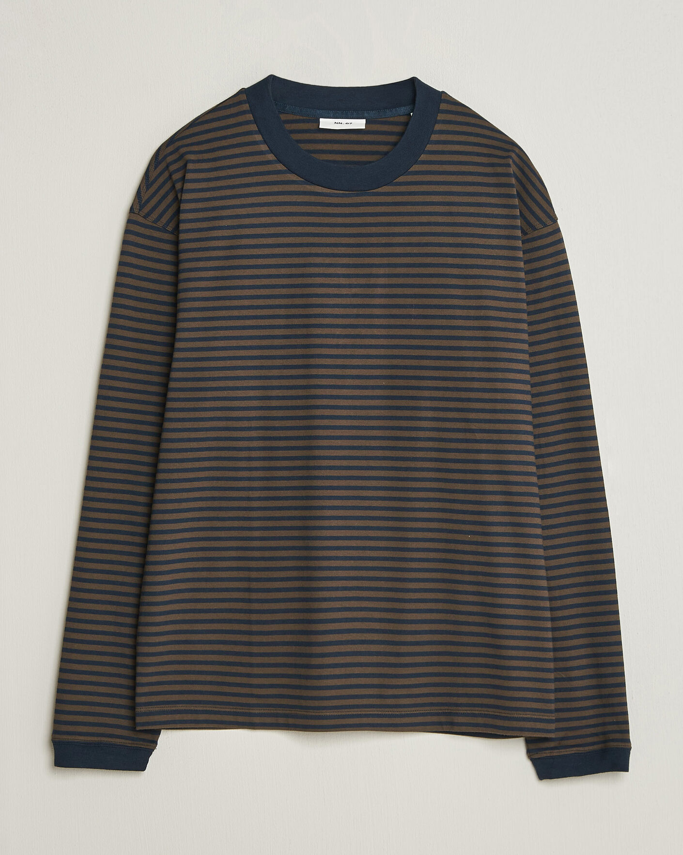 Homme | T-shirts | NN07 | Lionel Striped Long Sleeve T-Shirt Navy/Brown