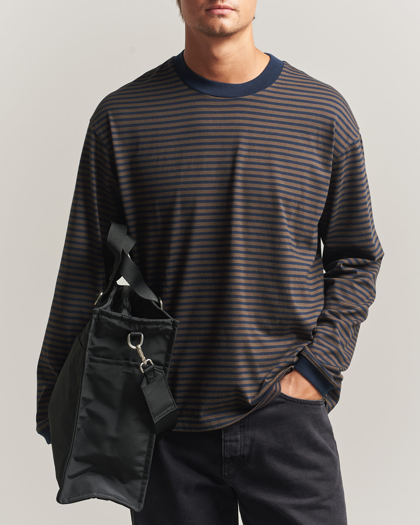 Homme | T-shirts | NN07 | Lionel Striped Long Sleeve T-Shirt Navy/Brown
