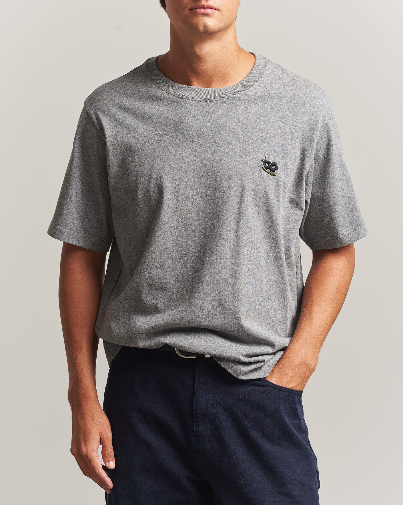 Homme | T-shirts | NN07 | Jett Embroidered Crew Neck T-Shirt Grey Melange