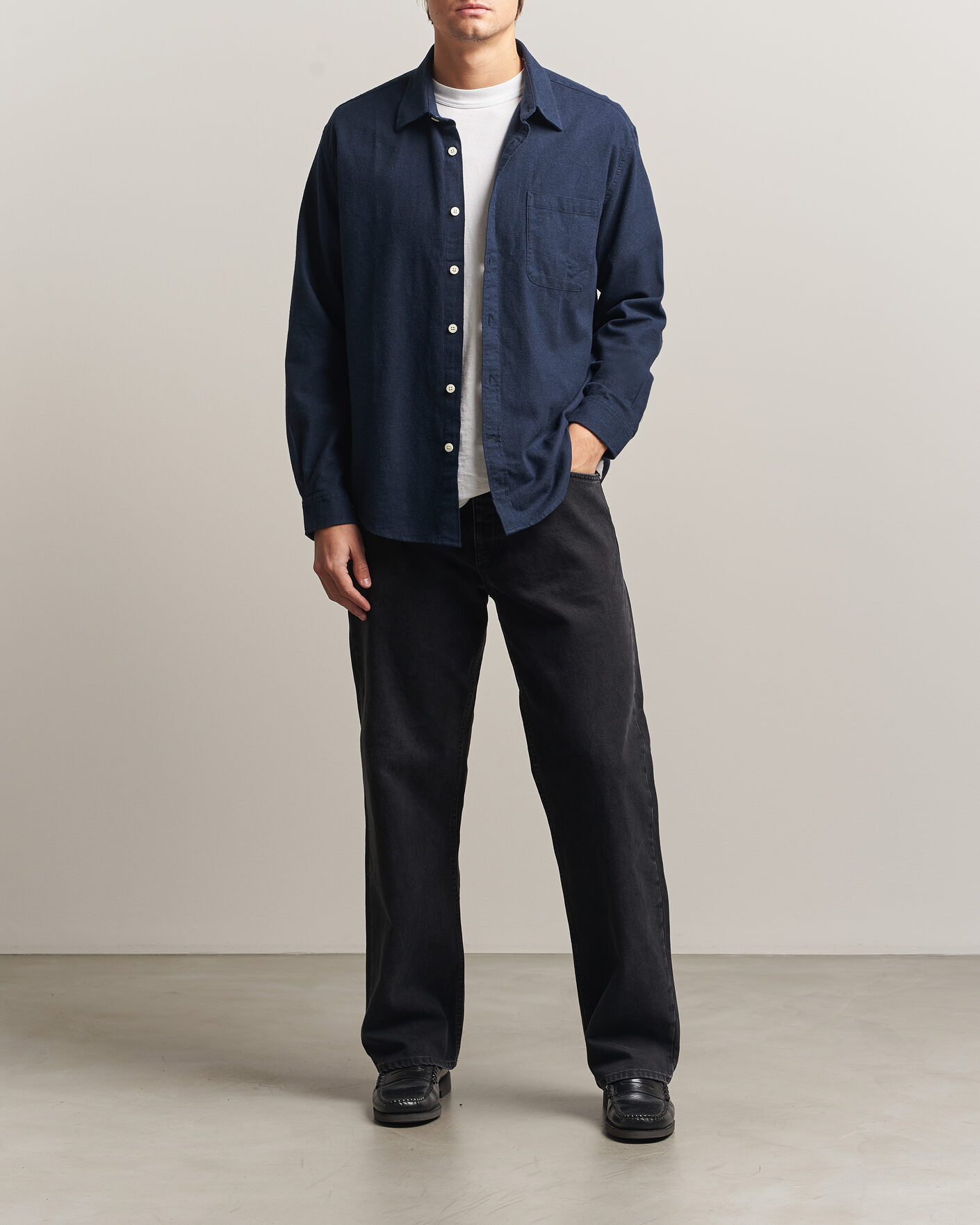 Homme | Chemises | NN07 | Dino Brushed Flannel Shirt Navy Blue