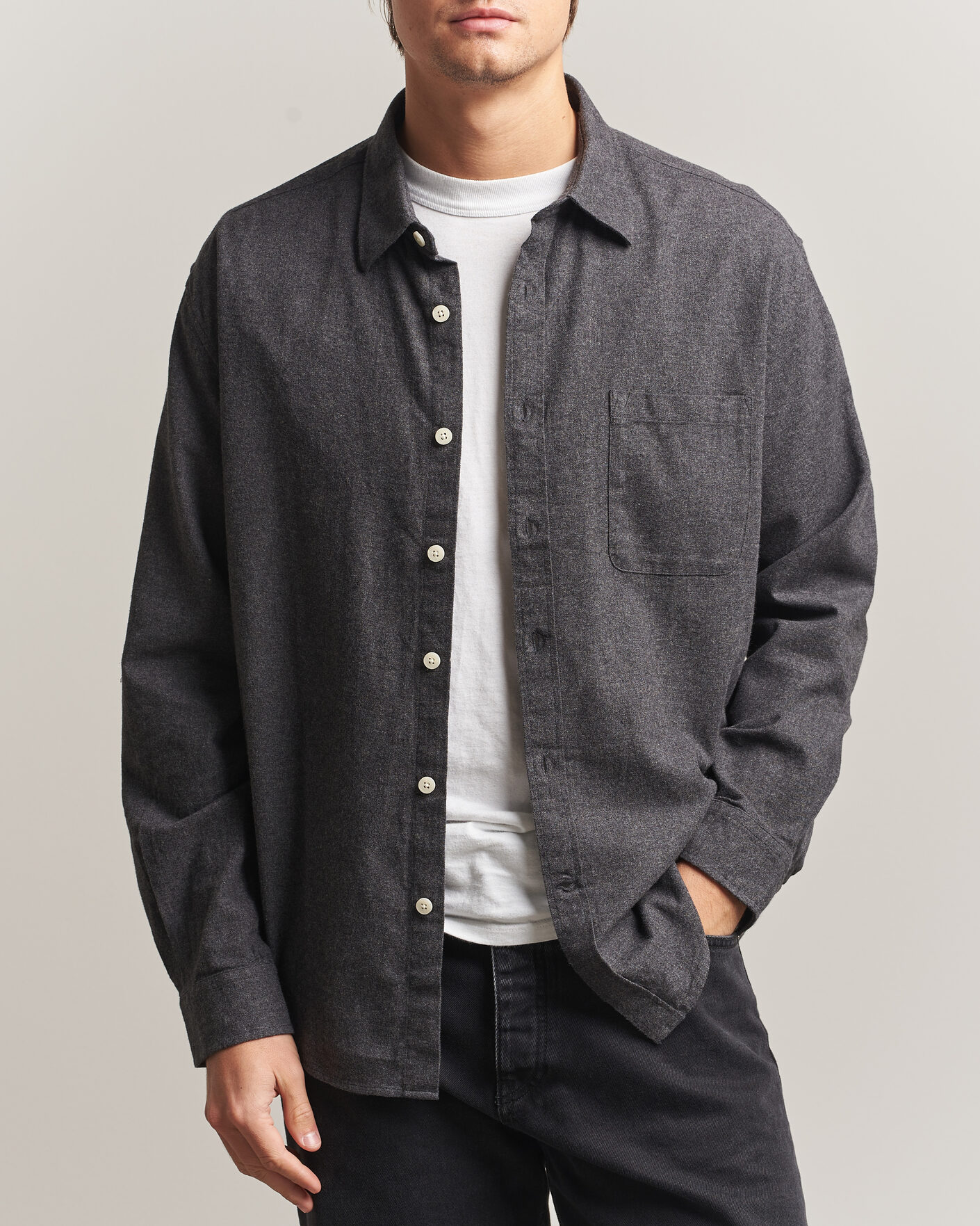 Heren | Overhemden | NN07 | Dino Brushed Flannel Shirt Dark Grey