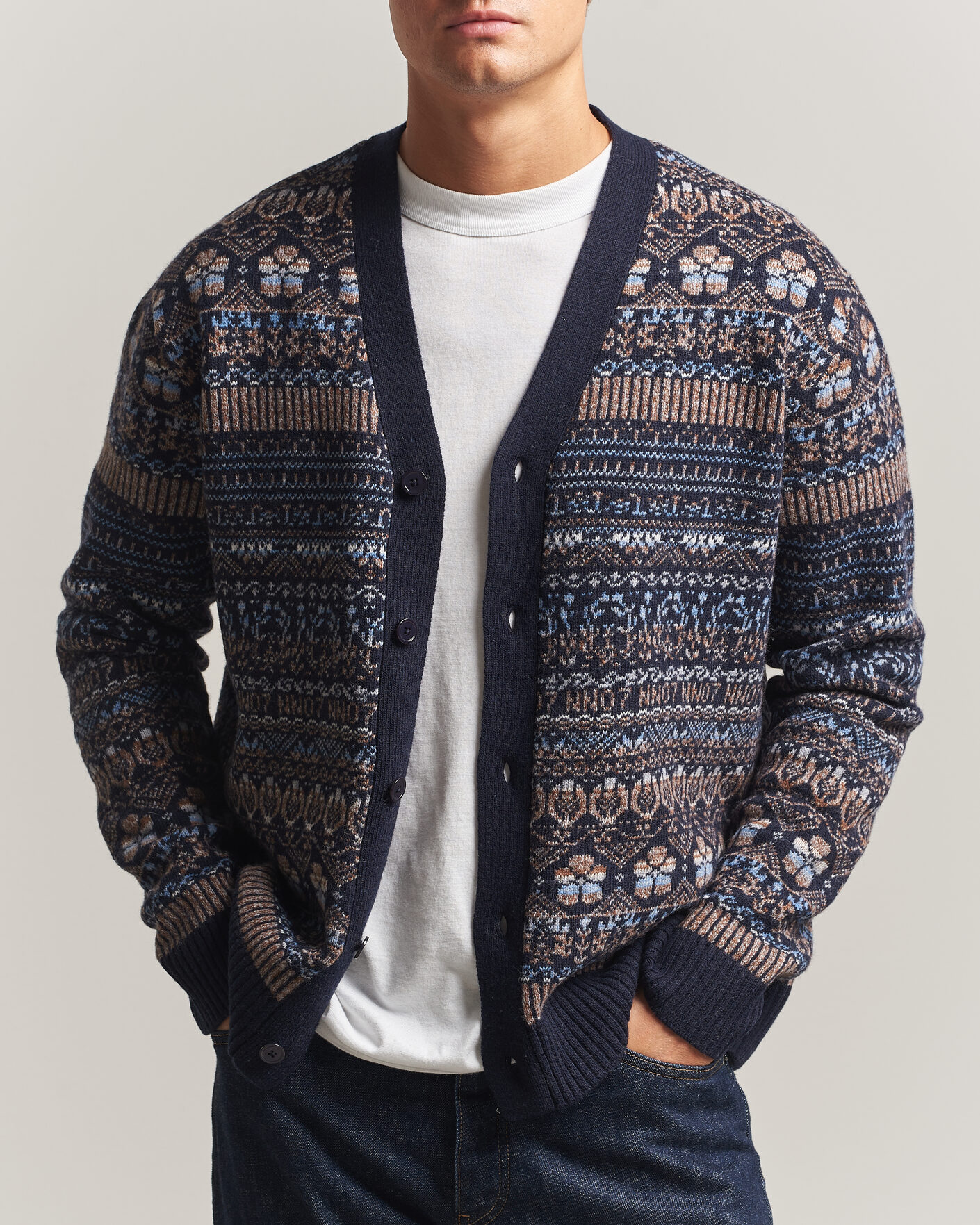 Homme | Pulls Et Tricots | NN07 | Tobias Fairisle Wool Knitted Cardigan Navy Blue