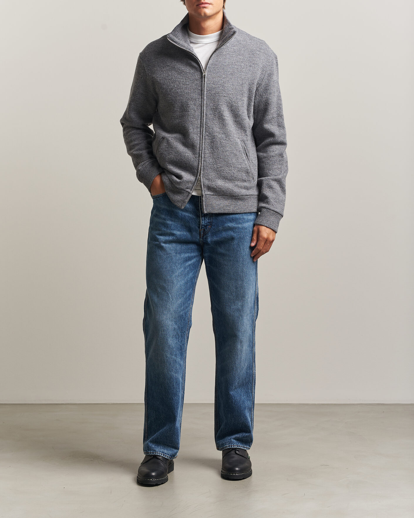 Heren | Truien | NN07 | Soft Boiled Wool Full Zip Dark Grey Melange