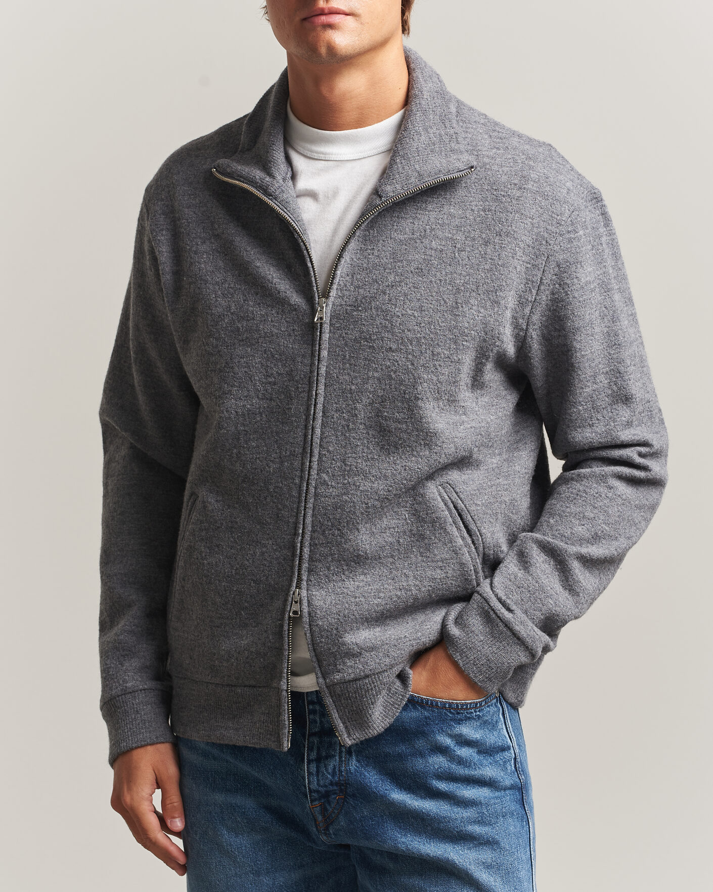 Heren | Truien | NN07 | Soft Boiled Wool Full Zip Dark Grey Melange