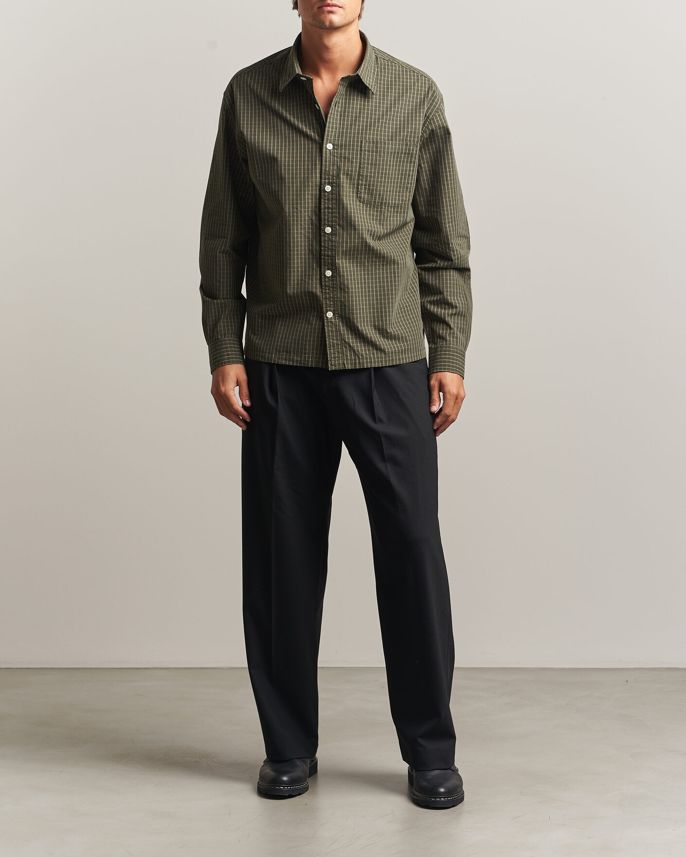 Homme | Chemises | NN07 | Deon Peached Cotton Checked Shirt Green