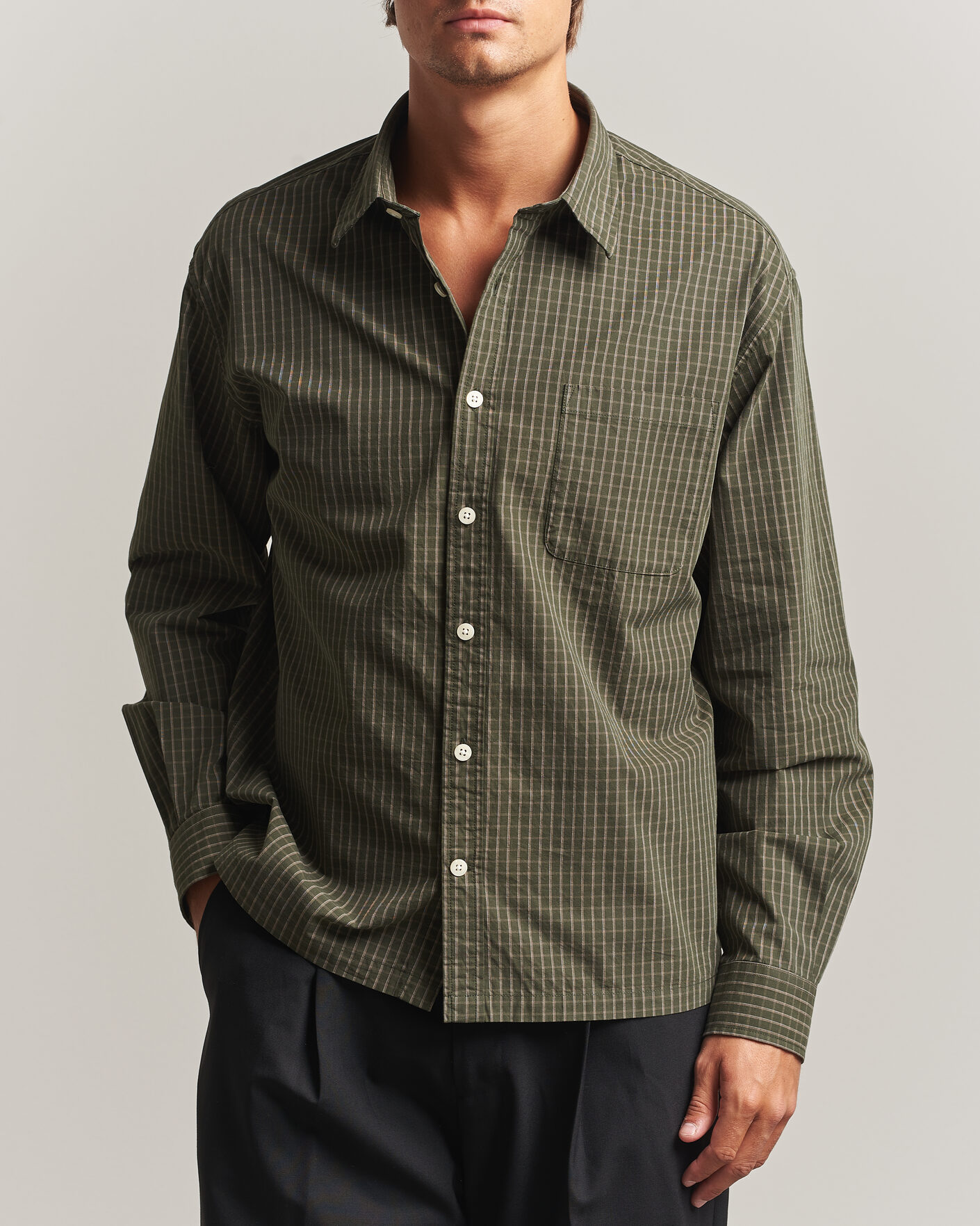 Homme | Chemises | NN07 | Deon Peached Cotton Checked Shirt Green