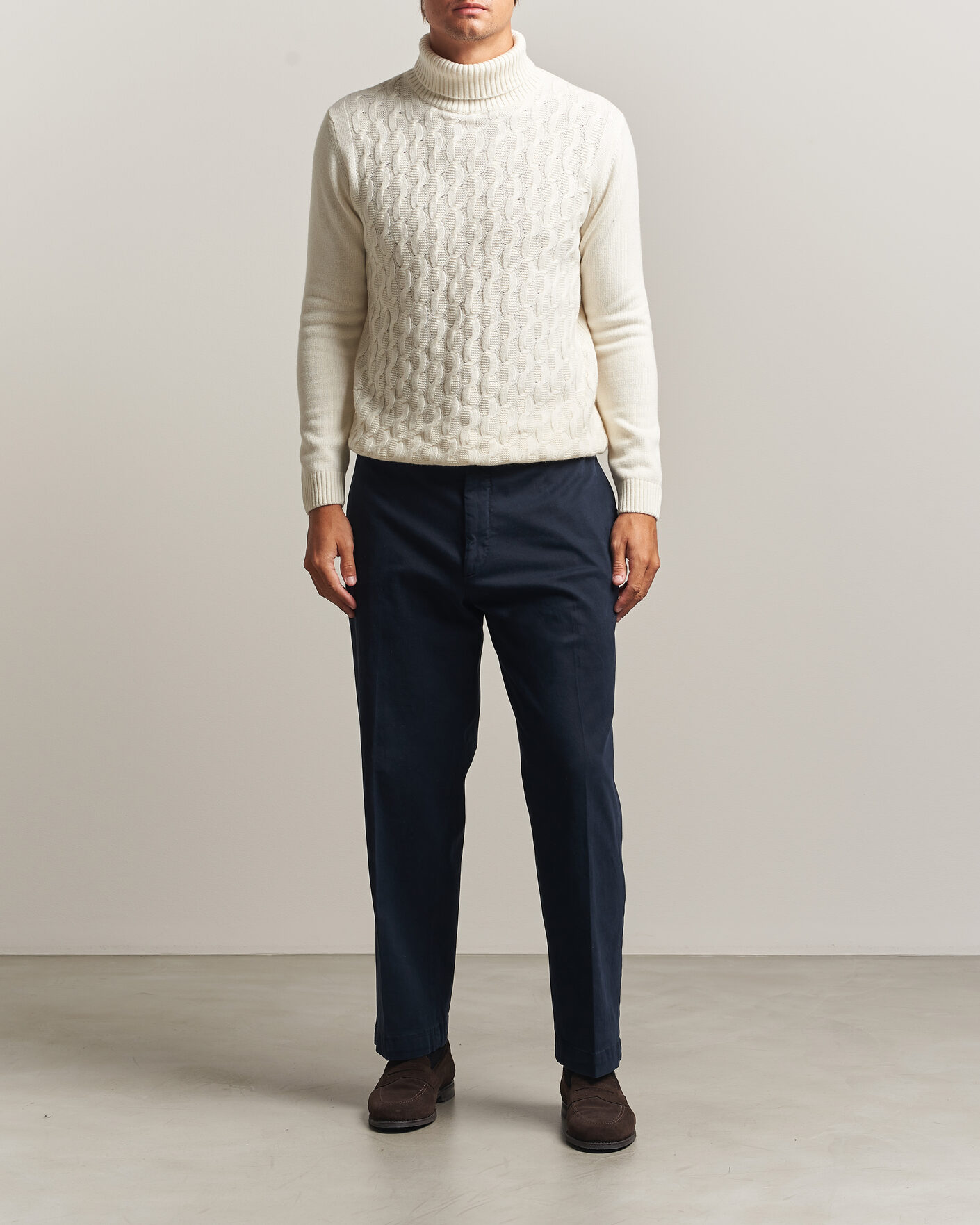 Heren | Truien | Oscar Jacobson | Seppo Cable Knitted Rollneck White