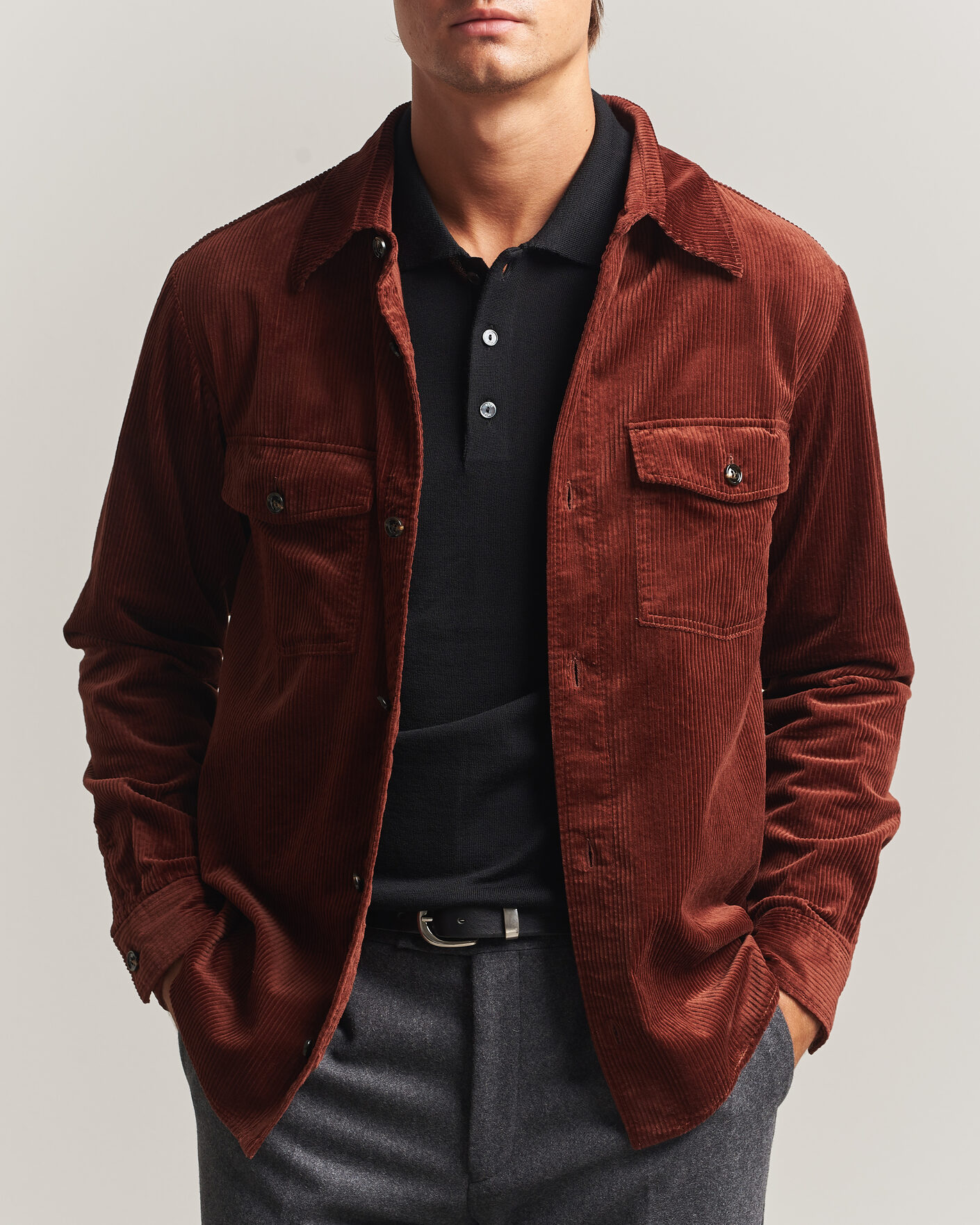 Homme | Chemises | Oscar Jacobson | Magnus Cord Shirt Jacket Burgundy