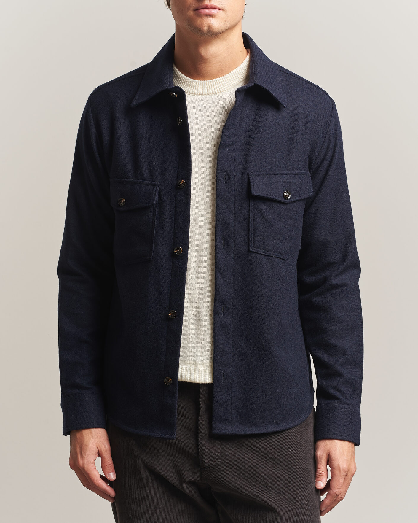 Heren | Overhemden | Oscar Jacobson | Magnus Wool Shirt Jacket Navy