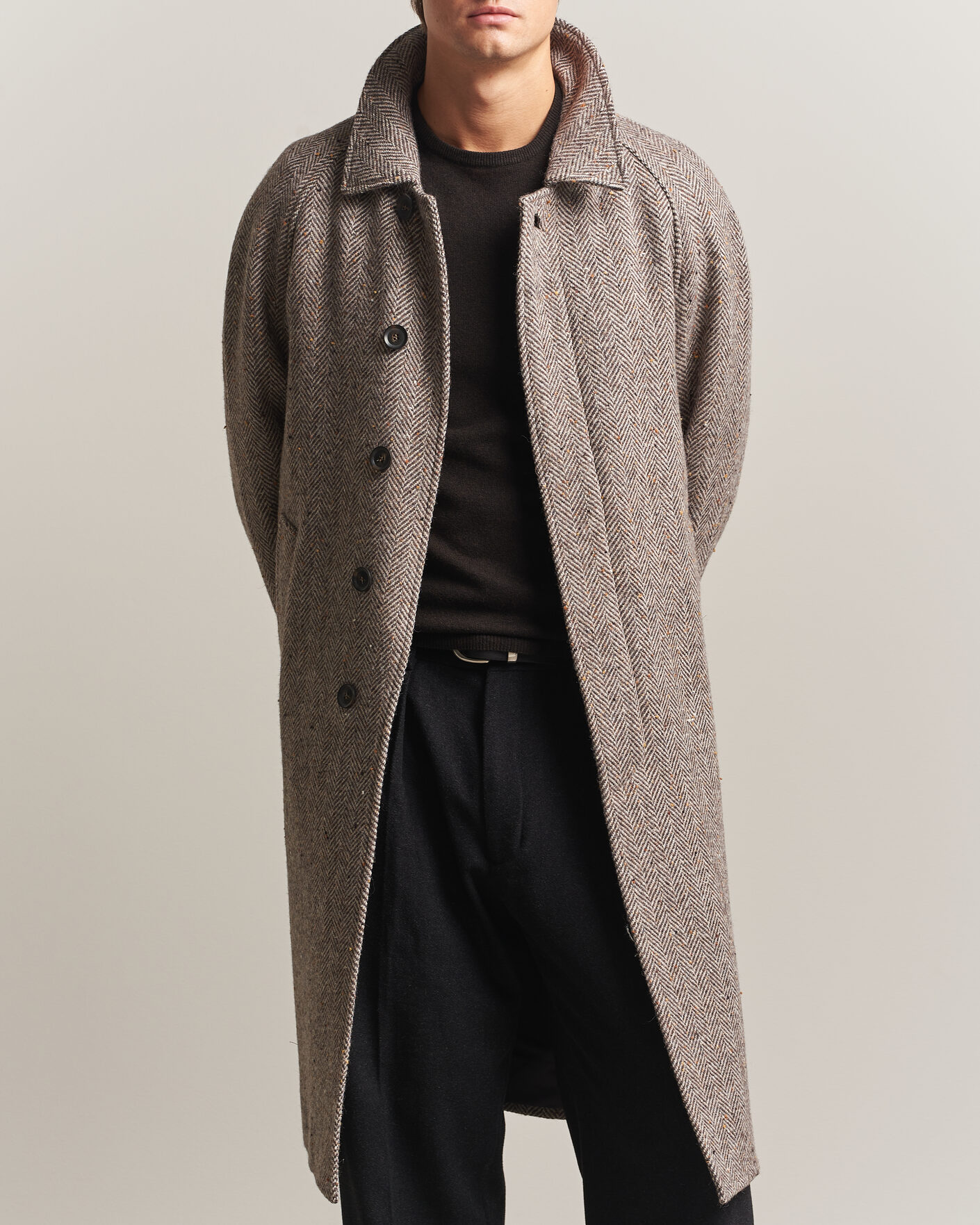 Heren | Jassen | Oscar Jacobson | Raglan Herringbone Wool Coat Beige