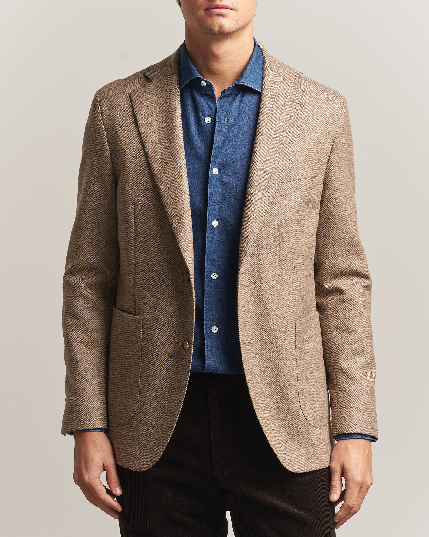 Homme | Blazers | Oscar Jacobson | Fogerty Herringbone Wool Blazer Beige